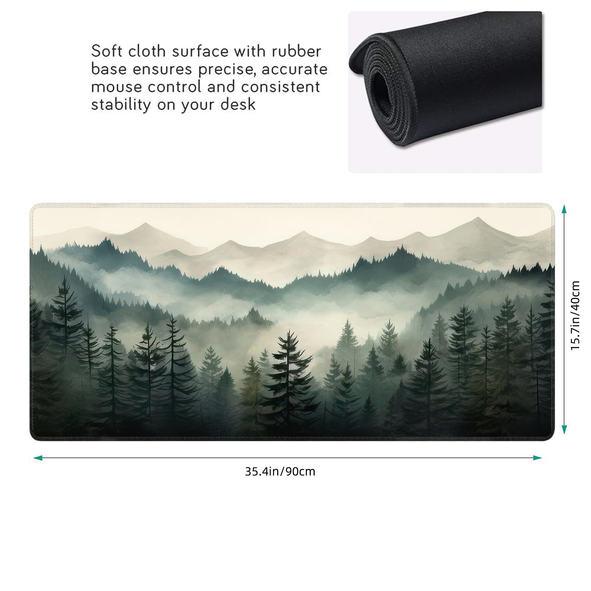 Misty Forest Large Mouse Pad,Gaming Keyboard Desk Pad,Extended Mouse Mat Non-Slip Rubber Base with