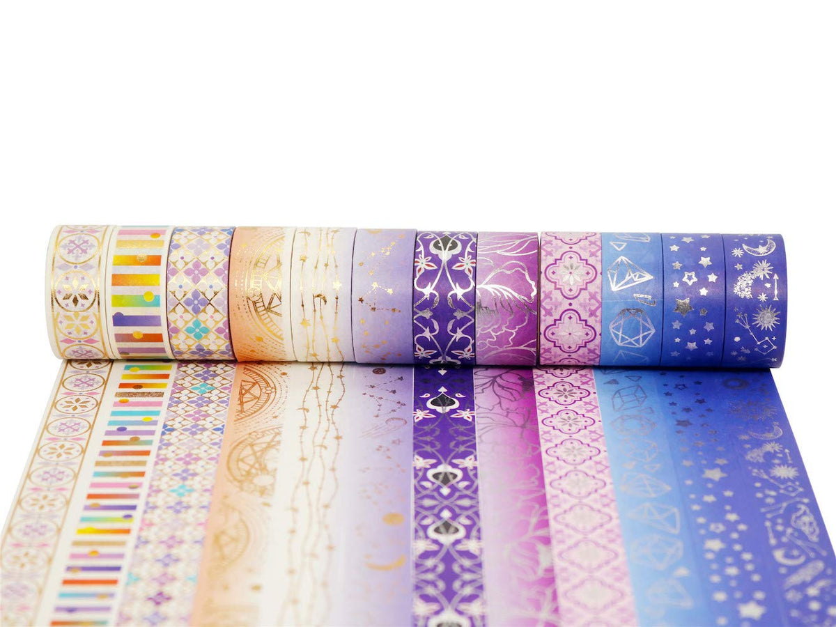 YUBBAEX Galaxy Washi Tape Set Purple Stars Decorative Tapes Silver Gold Foil Masking for Arts, DIY