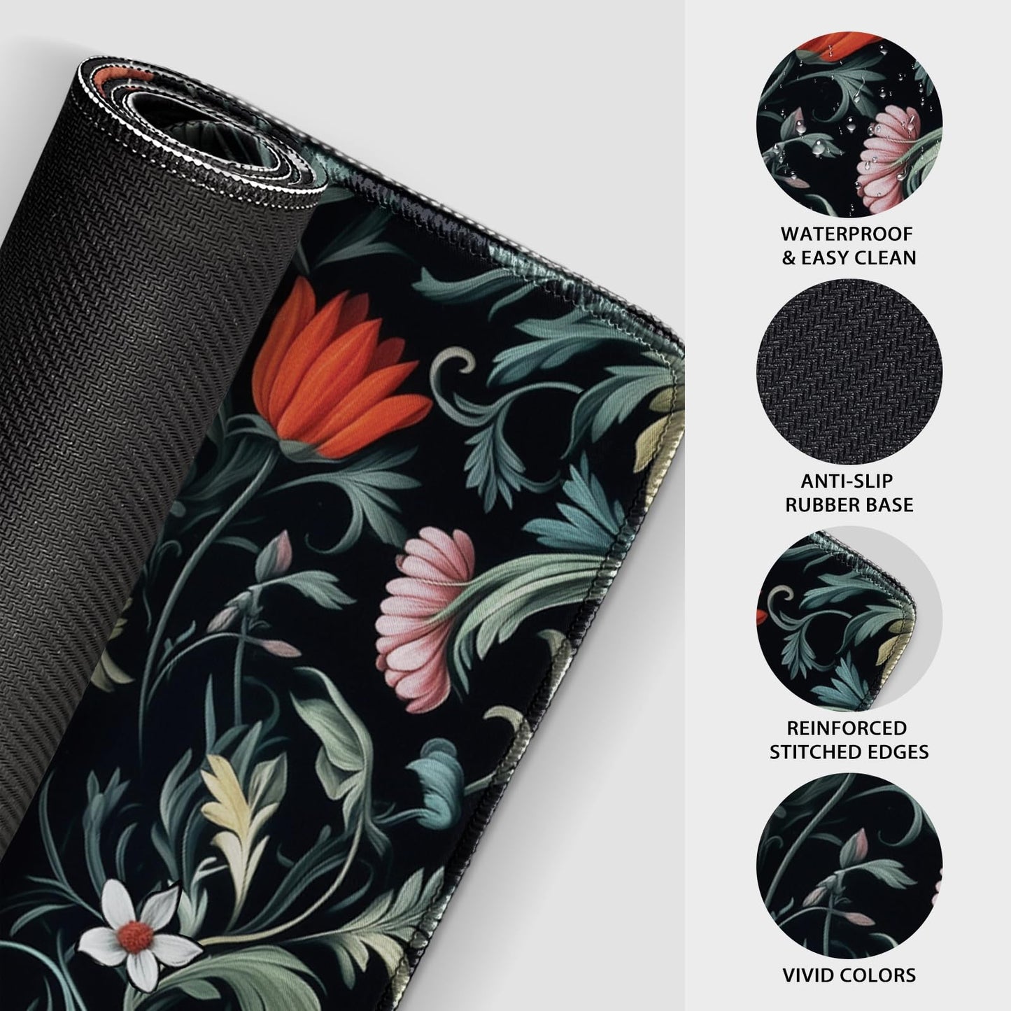 Mcapirivo Dark Floral Pattern Large Gaming Mouse Pad Desk Mat 31.5"x15.7"