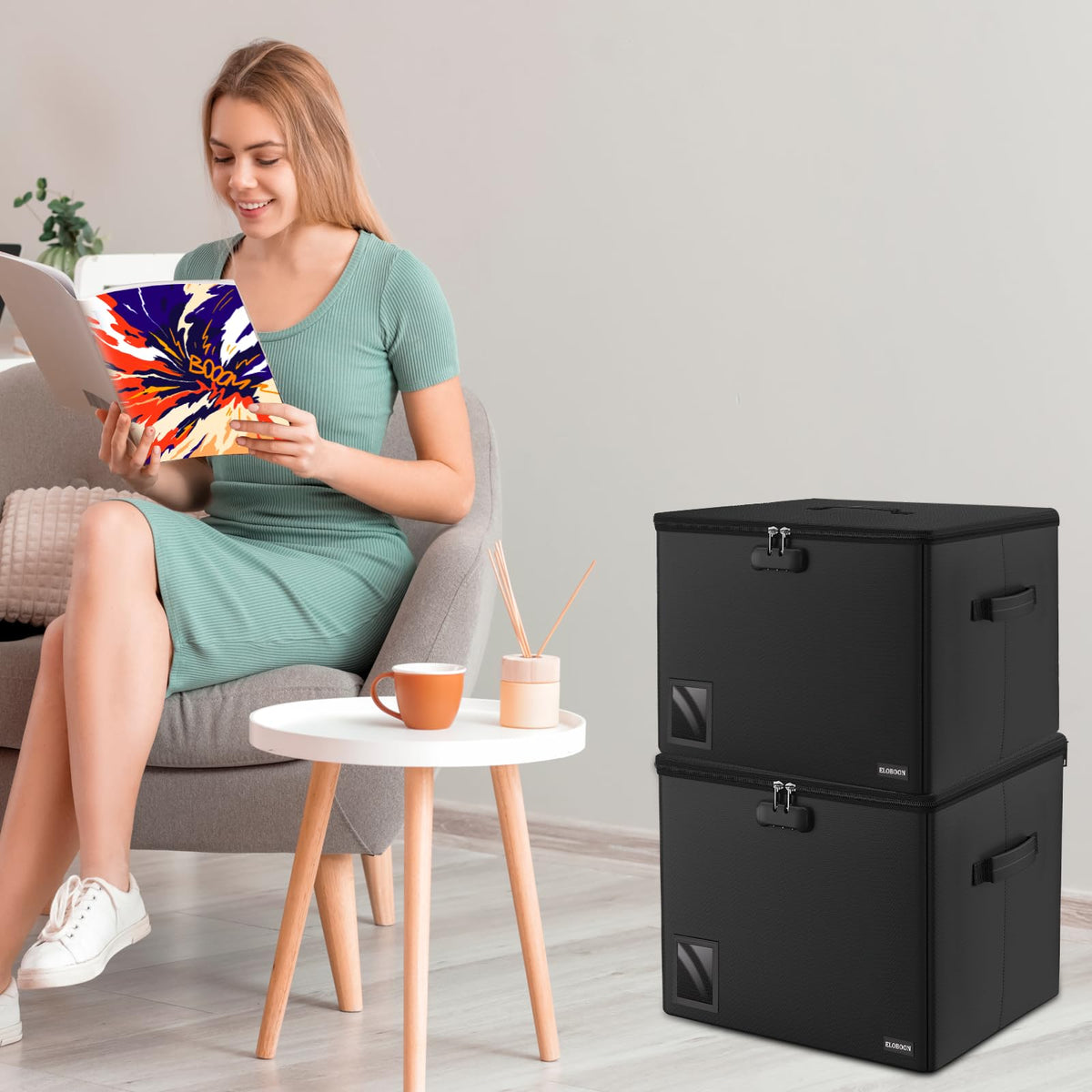 ELOBOON Fireproof Comic Book Storage Box for 300-350 Comics,Comic Bin