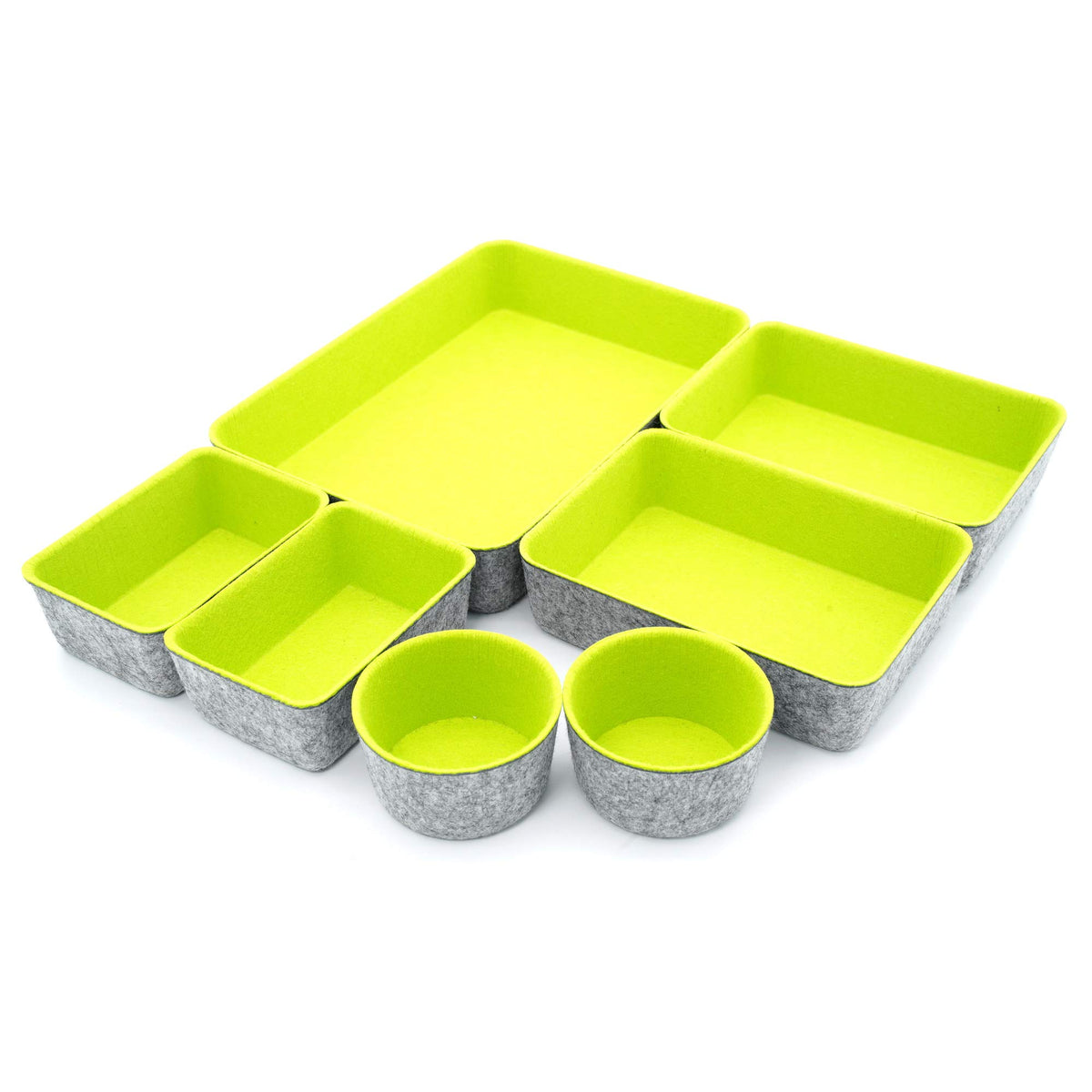 Welaxy Felt Drawer Organizer Bin 7 pc Green Desk Nightstand Catchall Tray