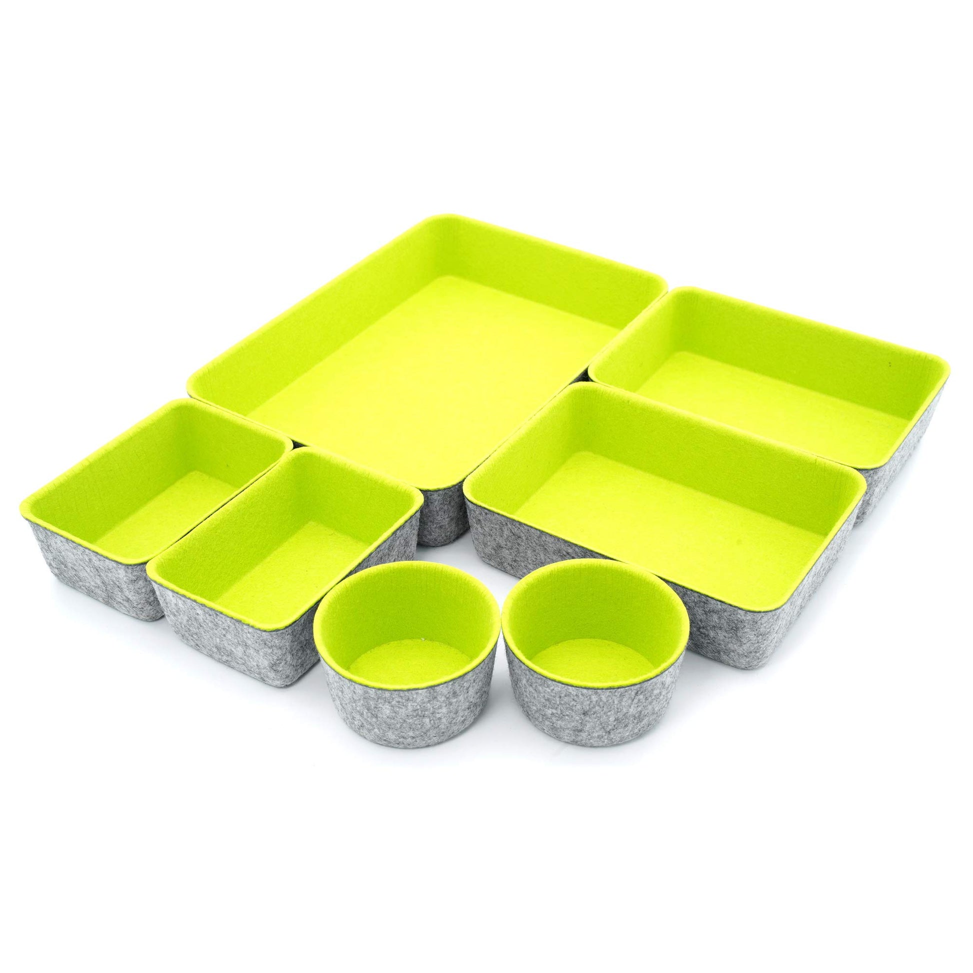 Welaxy Felt Drawer Organizer Bin 7 pc Green Desk Nightstand Catchall Tray