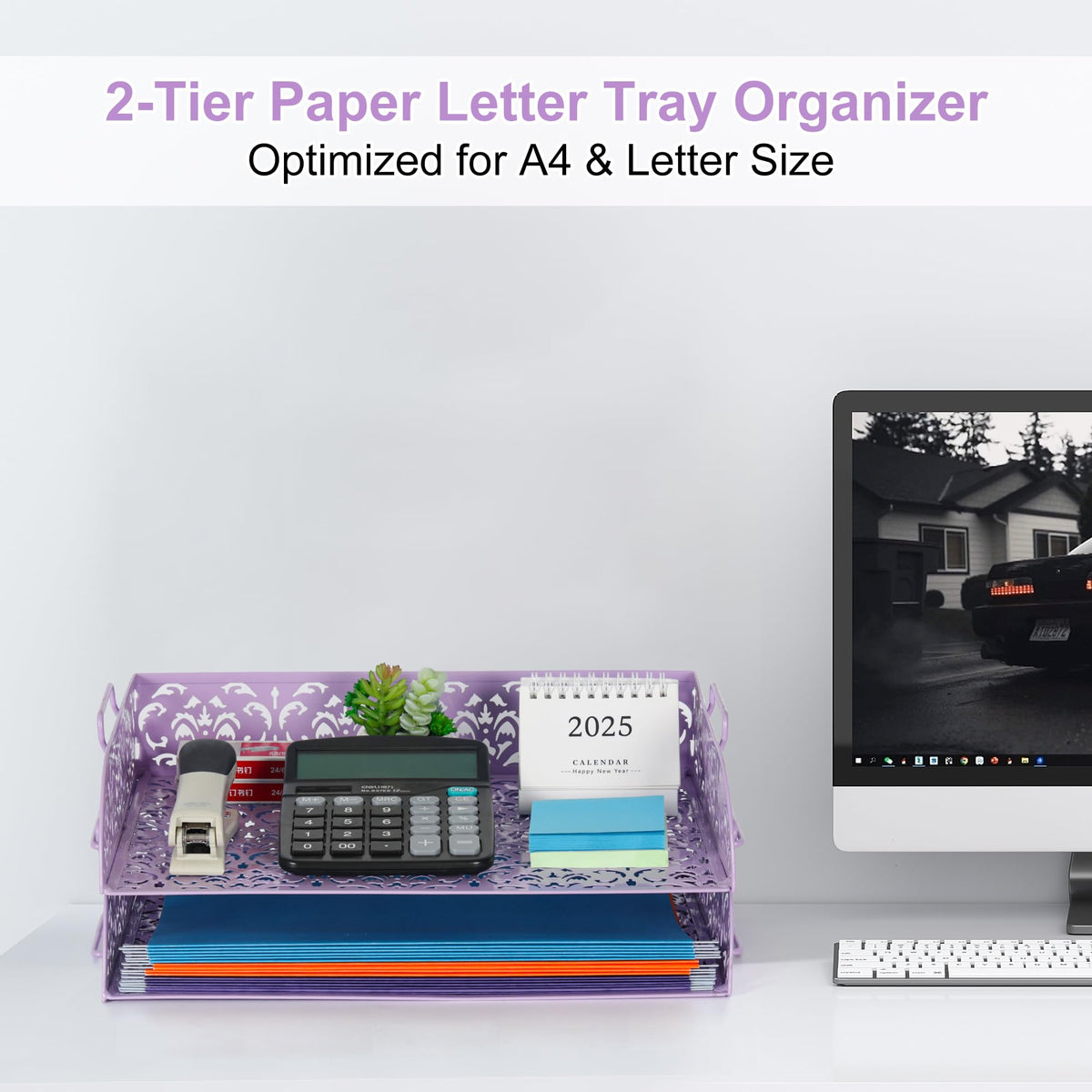 EasyPAG Paper Organizer for Desk 2 Tier Stackable Paper Tray for A4 Legal Size Folders Metal File