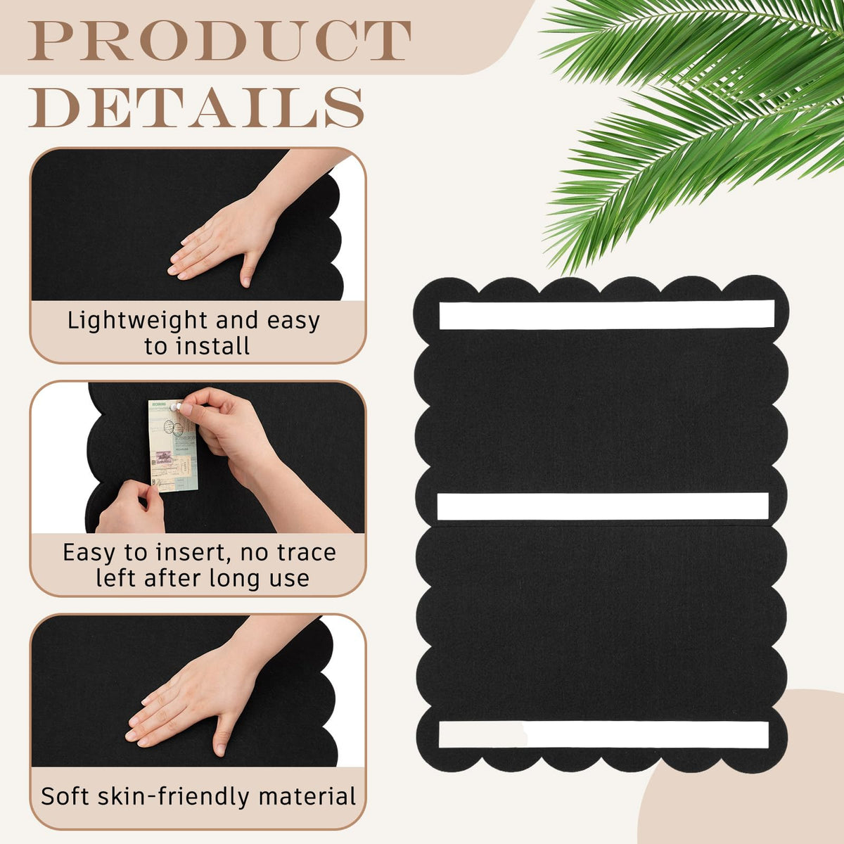 Mooliwe Scalloped Felt Bulletin Cork Board Foldable Black 24 * 18 Inch