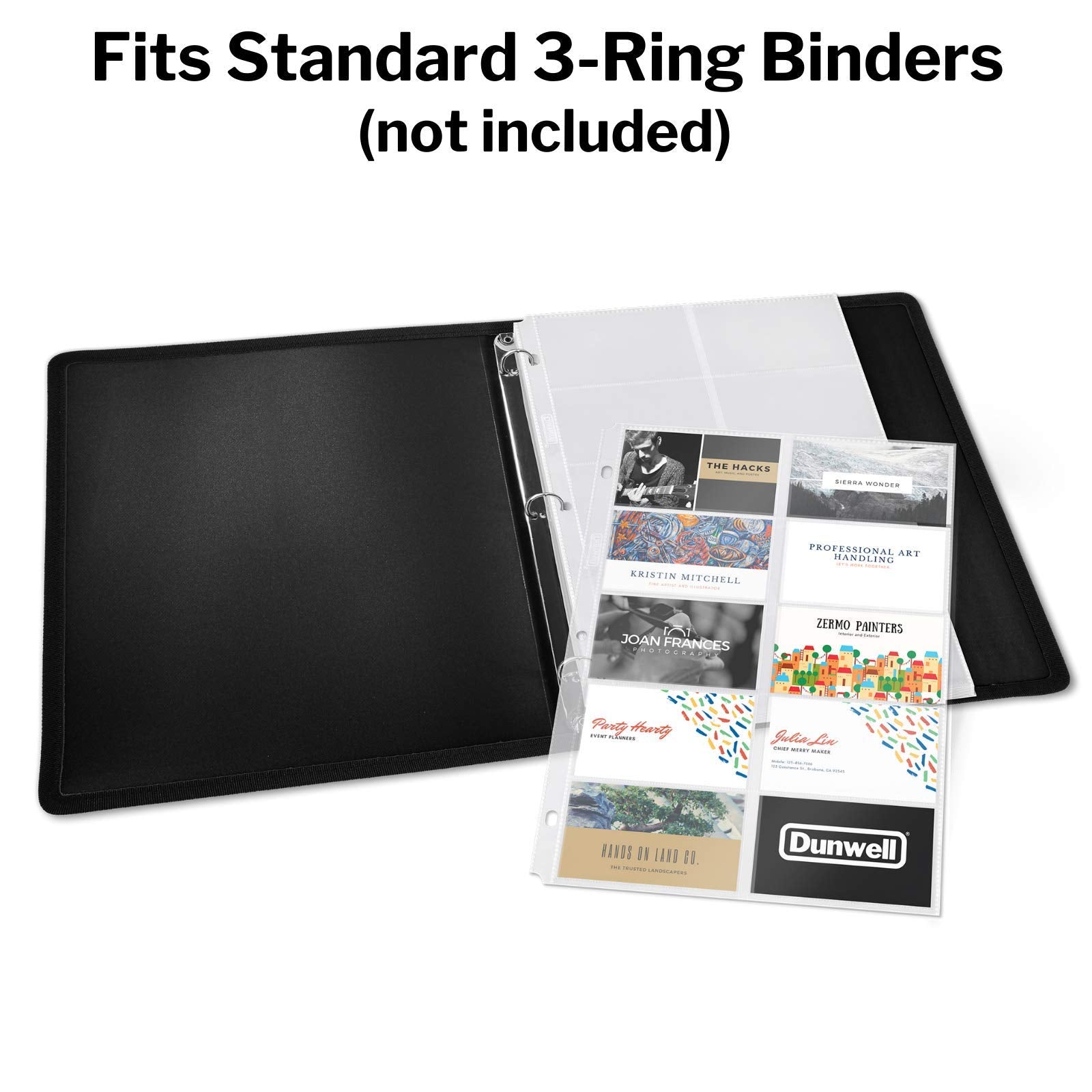 Dunwell Business Card Holder Sleeves, 50 Pack for 3-Ring Binders