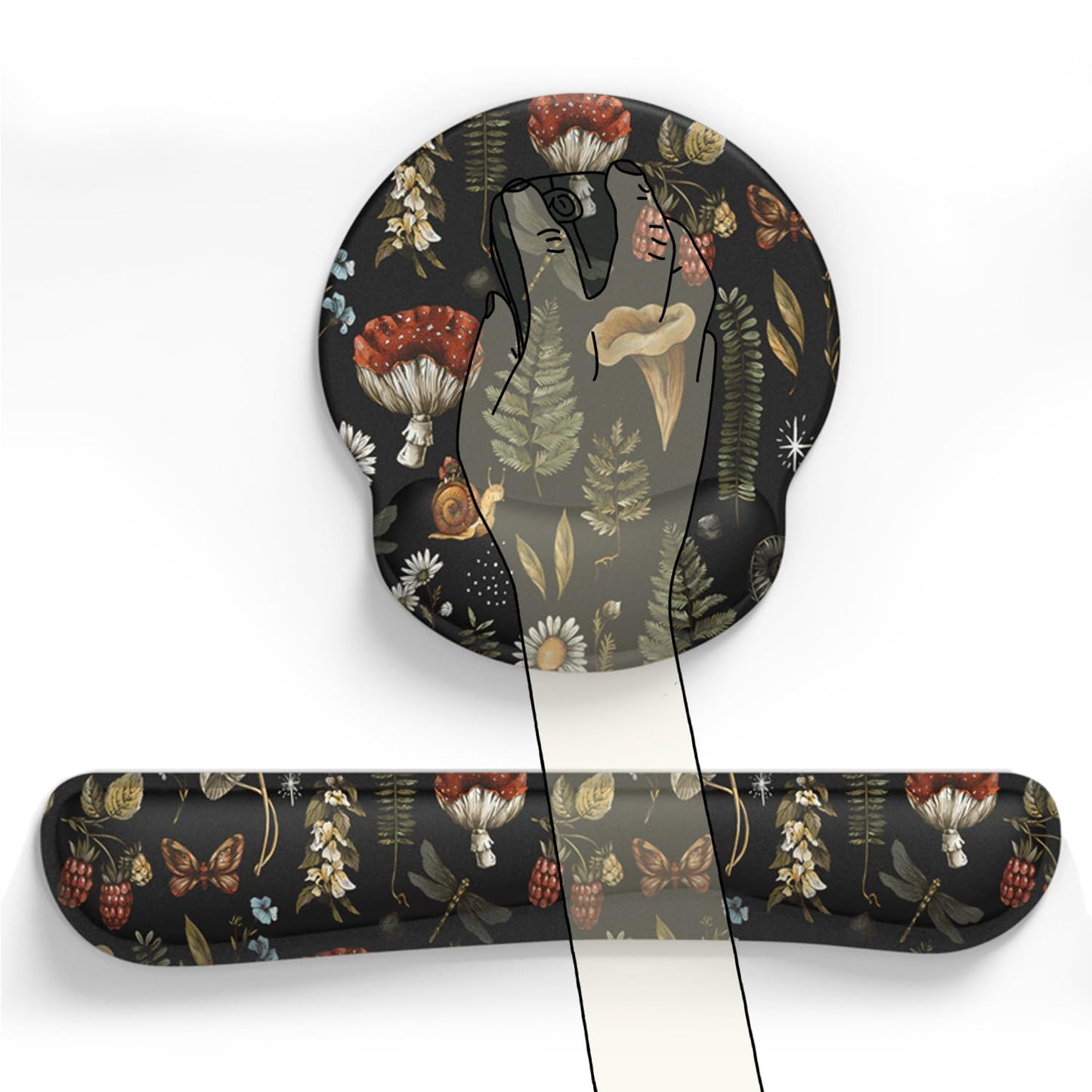 Plant Mushroom Mouse Pad Black Aesthetic Ergonomic Desk Pad Wrist Support Keyboard Wrist Rest Set