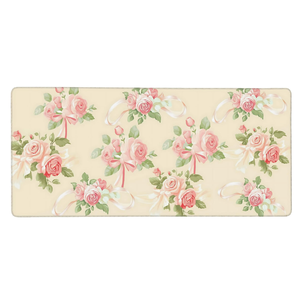 Cute Floral Aesthetic Rose Gaming Mouse Pad, Pink Macaron Desk Mat with Anti-Slip Base & Stitched