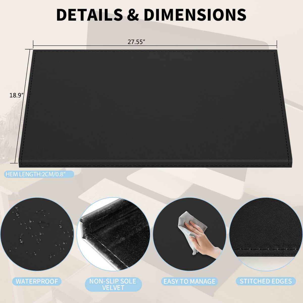 AKOZLIN 27.55”x 18.9" Soft PU Leather Surface Office Desk Mouse Mat Anti-Push Pad with Full Grip