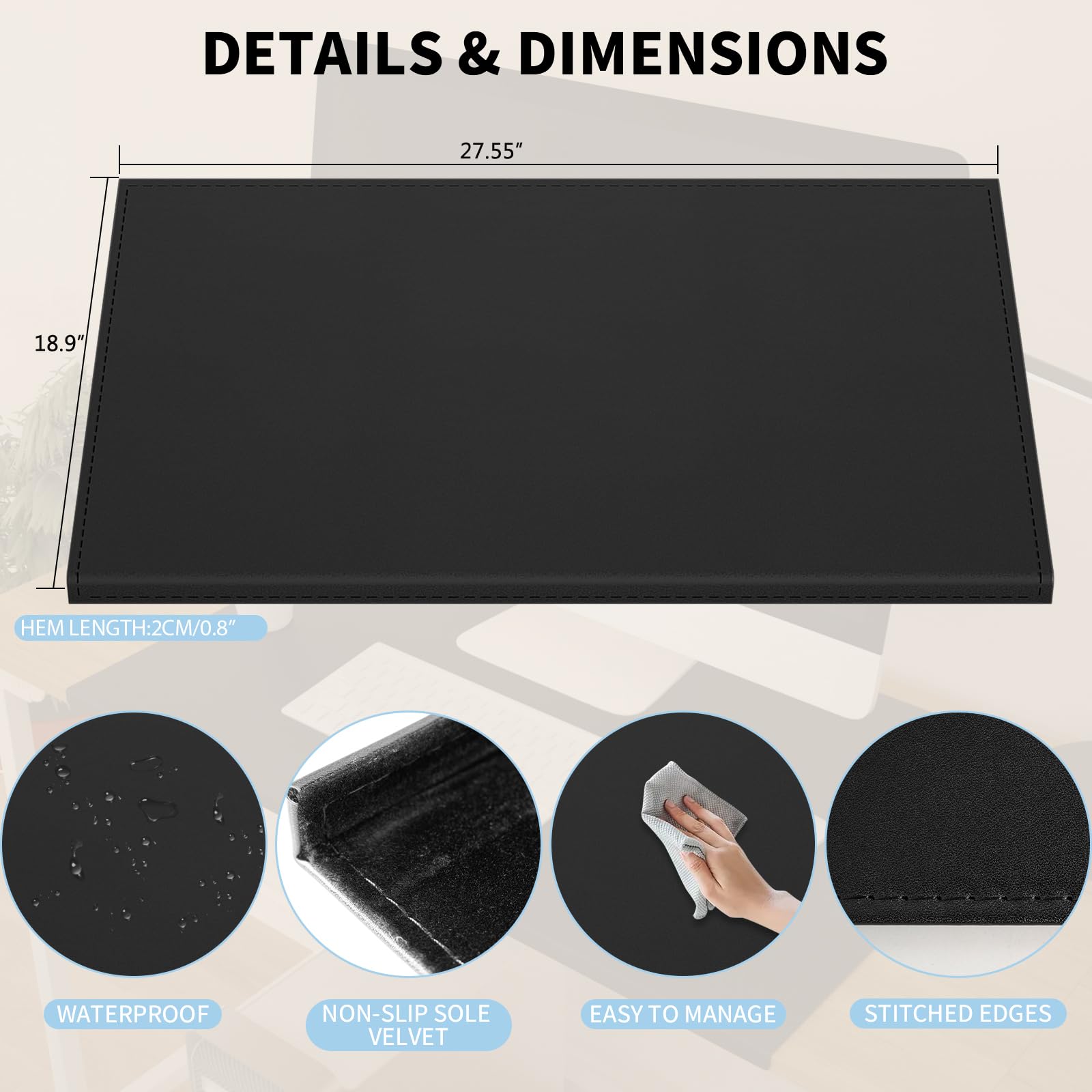 AKOZLIN 27.55”x 18.9" Soft PU Leather Surface Office Desk Mouse Mat Anti-Push Pad with Full Grip