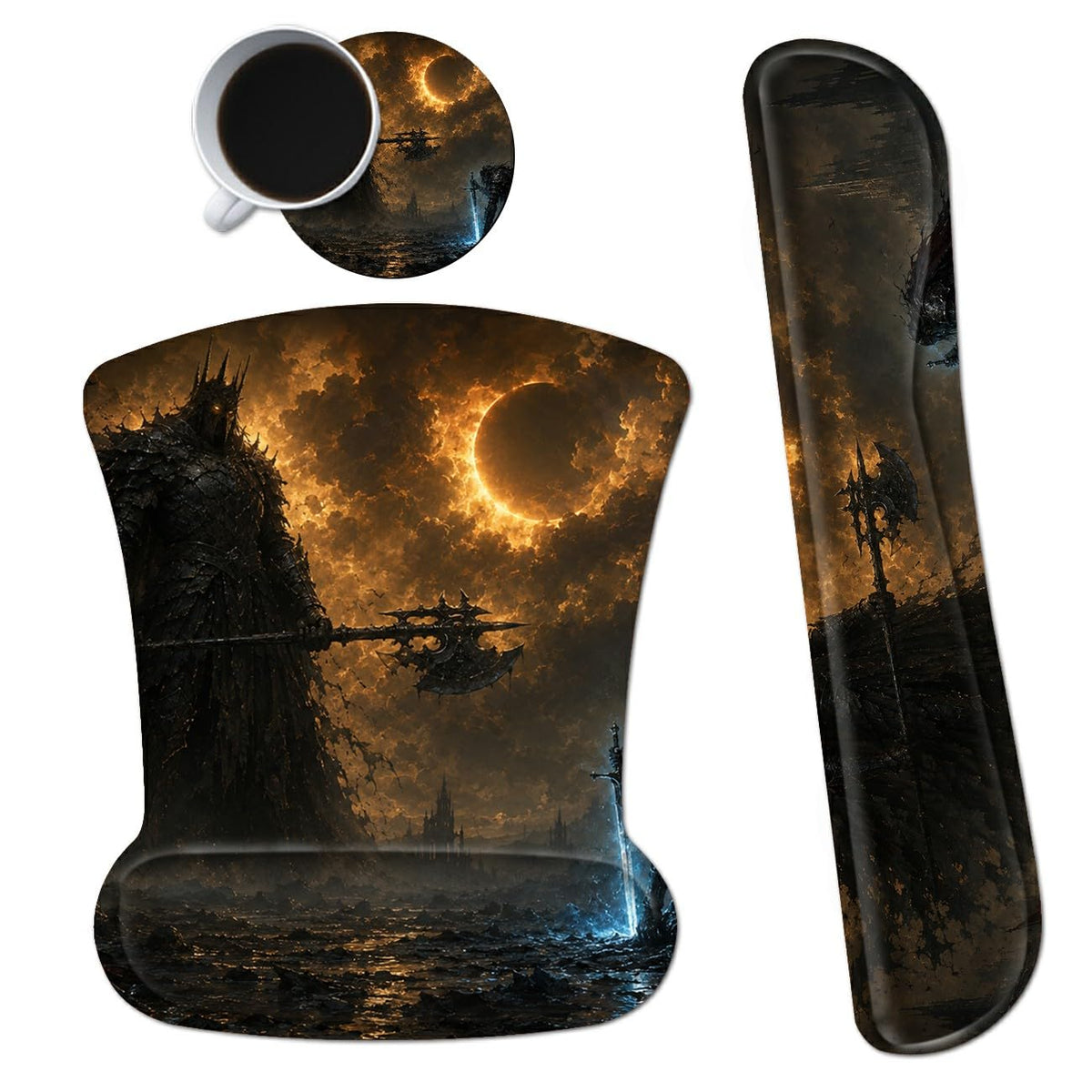 3-in-1 Ergonomic Memory Foam Keyboard Wrist Rest Pad Set, Dark Warriors
