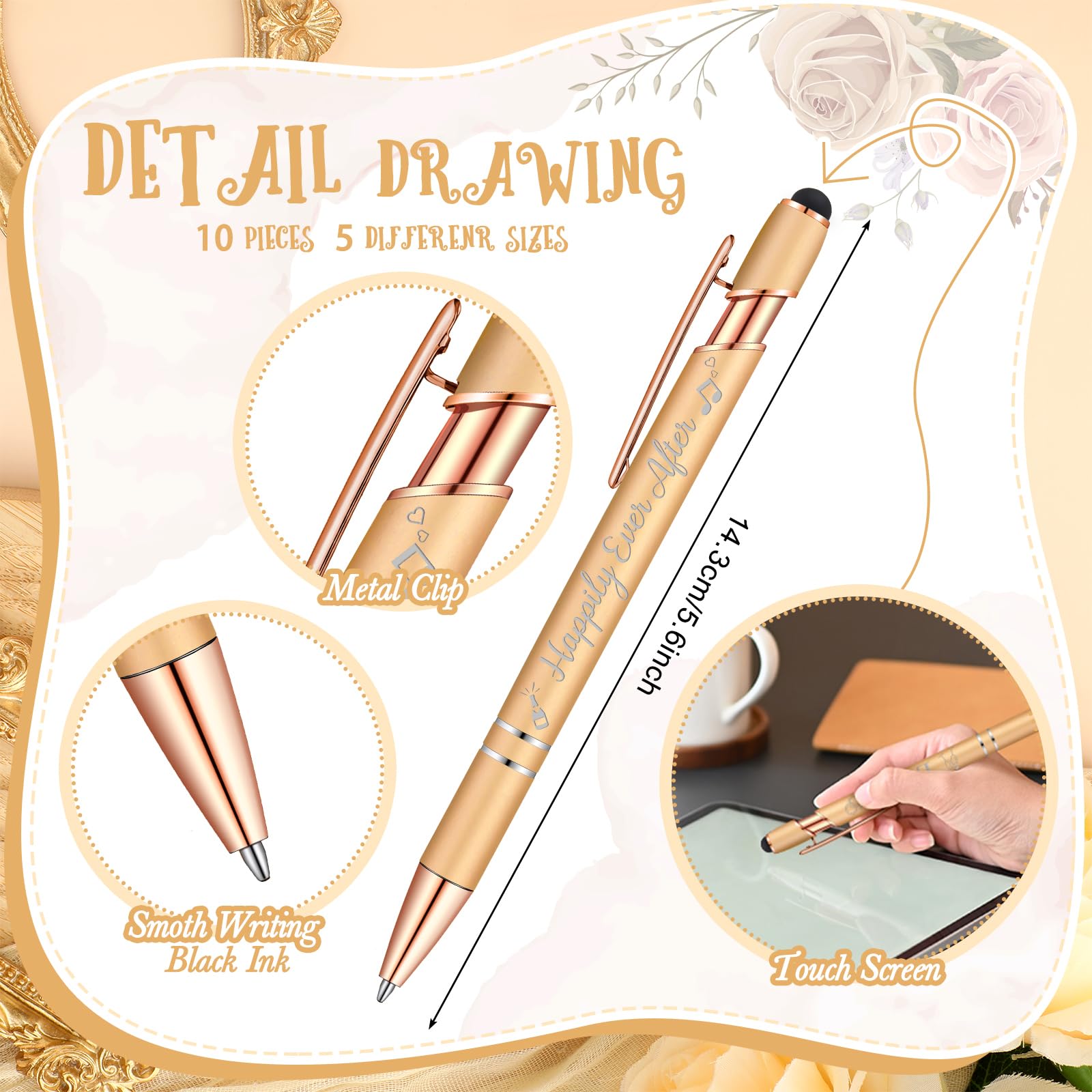 Kisston 36 Pcs Wedding Pen Bulk Bridal Shower Bachelorette Favor, Champagne