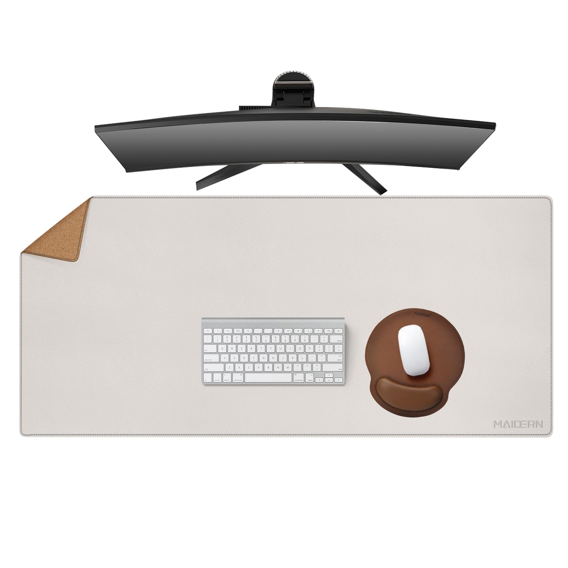 MAIDERN 43.3”x 19.6” Cork & Leather Desk Mat, Large Desk Pad (Cream)