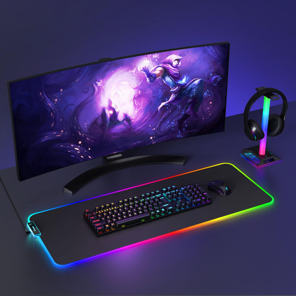 Hcman RGB Gaming Mouse Pad, Large Mousepad with Led Light, PC Gaming Accessories Black Keyboard Pad