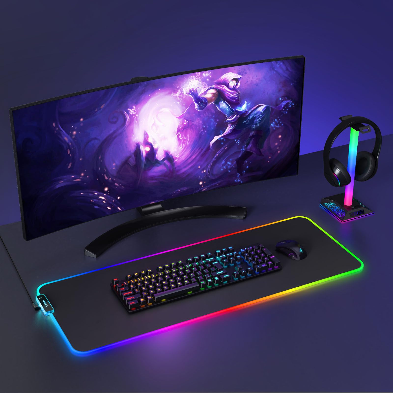 Hcman RGB Gaming Mouse Pad, Large Mousepad with Led Light, PC Gaming Accessories Black Keyboard Pad