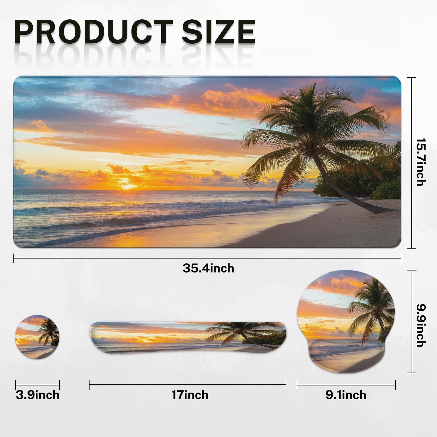 Arttown Keyboard Mouse Pad Set, 4 in 1 Desk Mat Set Beach Ocean