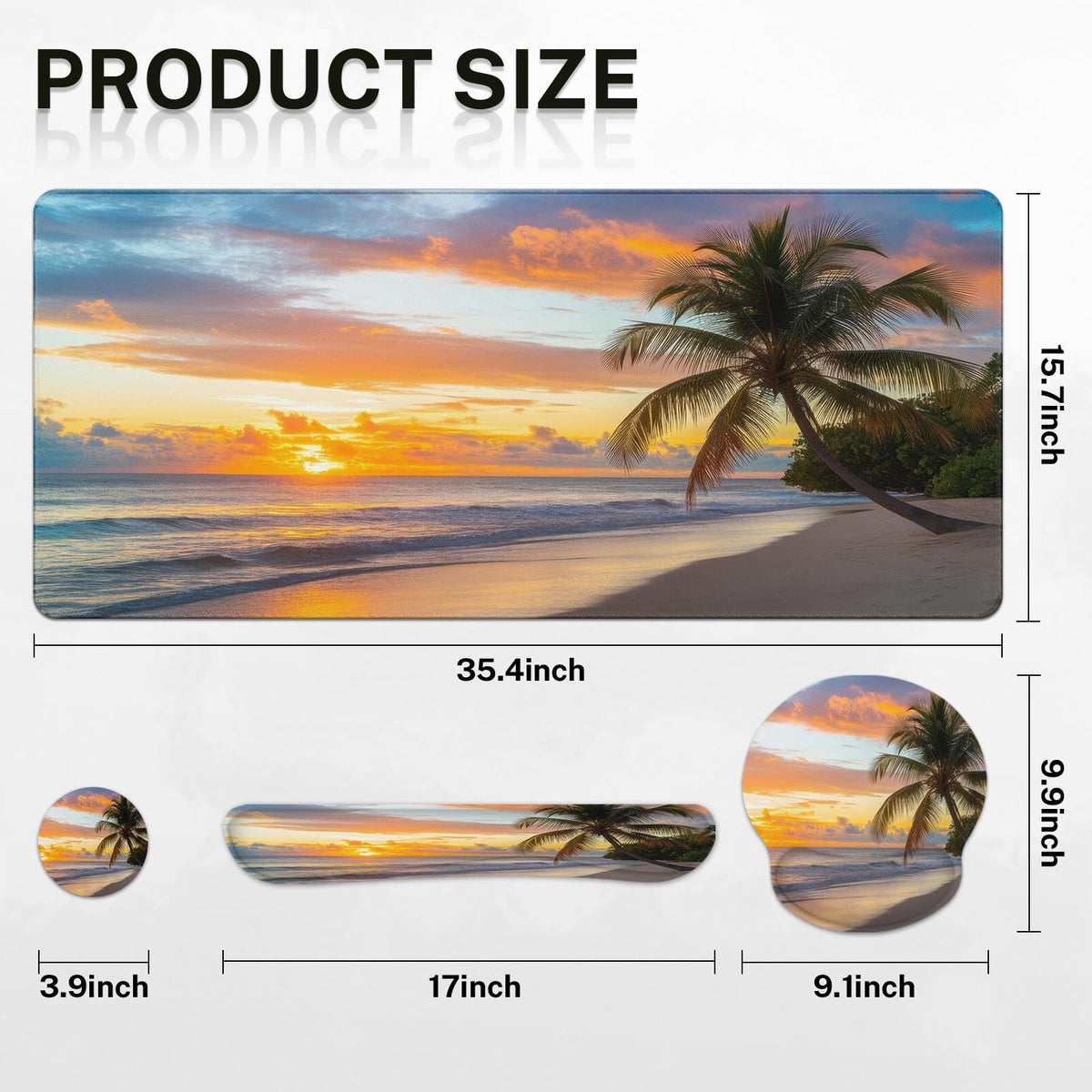 Arttown Keyboard Mouse Pad Set, 4 in 1 Desk Mat Set Beach Ocean