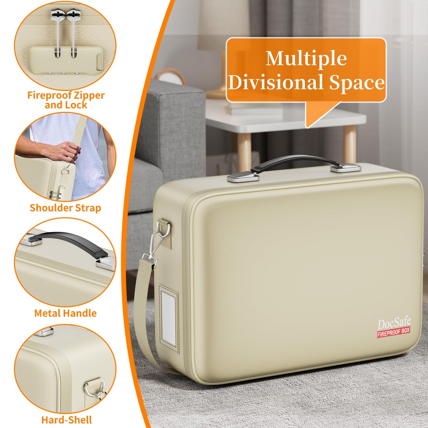 DocSafe Fireproof Document Box Hard Case with Lock ＆ Accordion File Folder