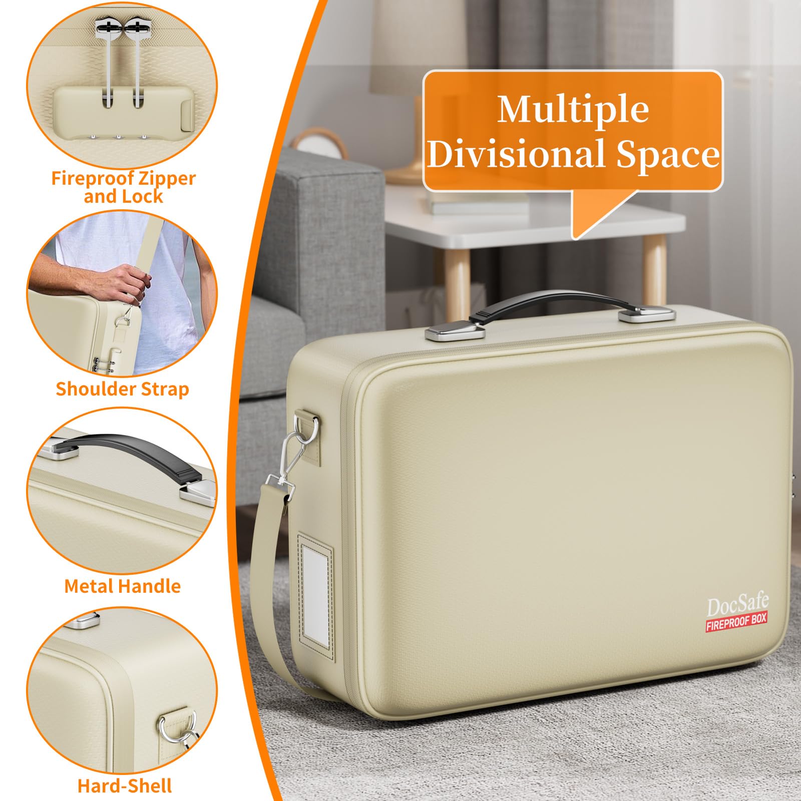 DocSafe Fireproof Document Box Hard Case with Lock ＆ Accordion File Folder