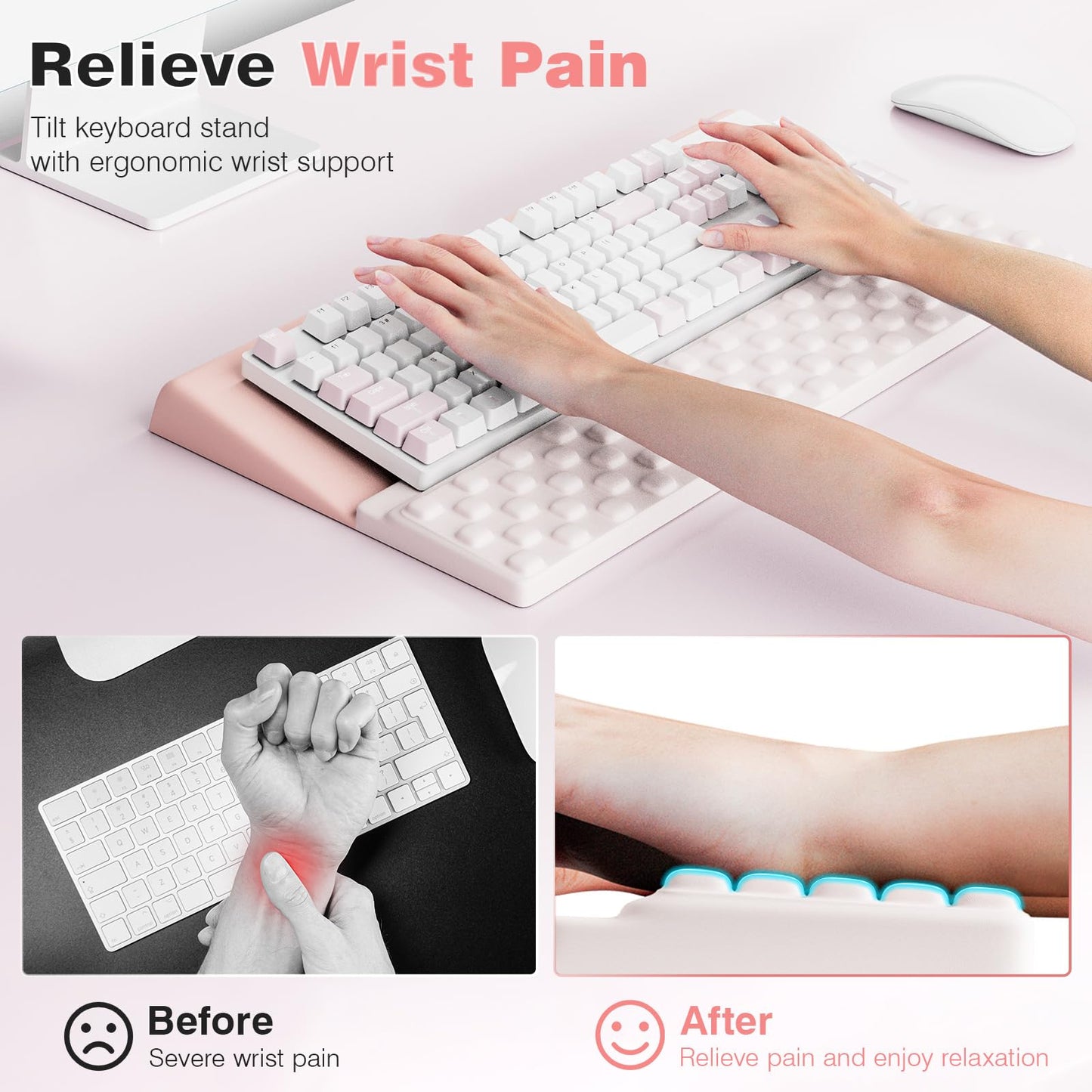 Ospelelf Keyboard Wrist Rest, Ergonomic Memory Foam Wrist Support for Typing & Gaming, Tilted