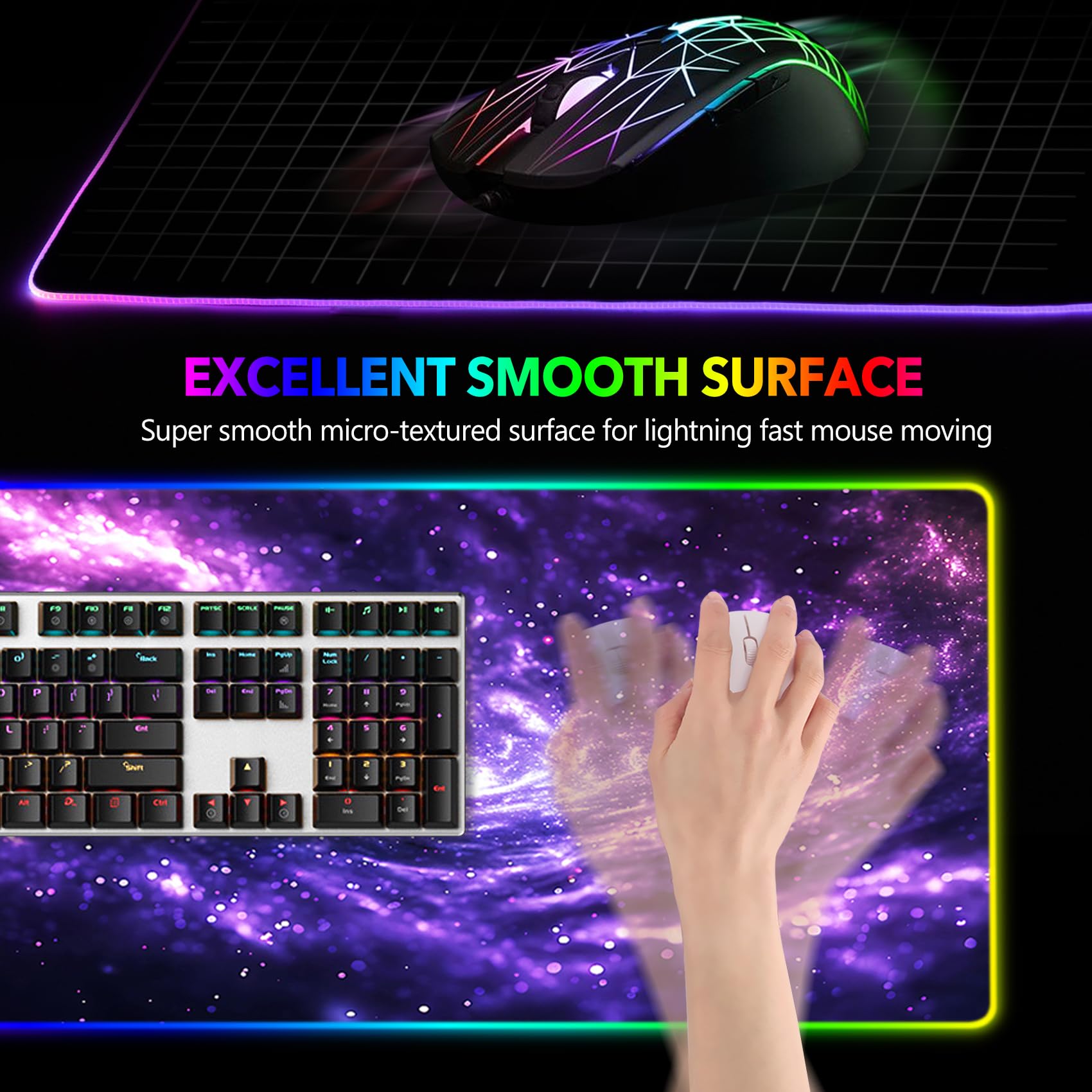 AIMSA RGB Mouse Pad LED Gaming Mouse Pad with 14 Lights Modes, Non-Slip Rubber Base Computer Carpet