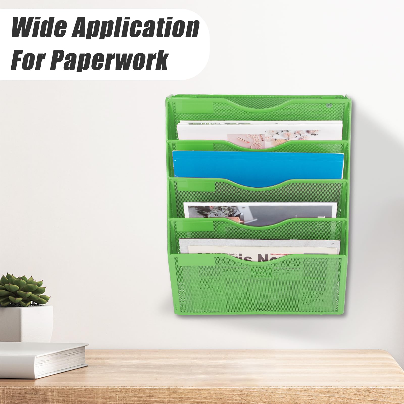 EASEPRES 5 Pocket Mesh Hanging Wall File Organizer, Wall Mounted Mail Paper Document Folder Holder