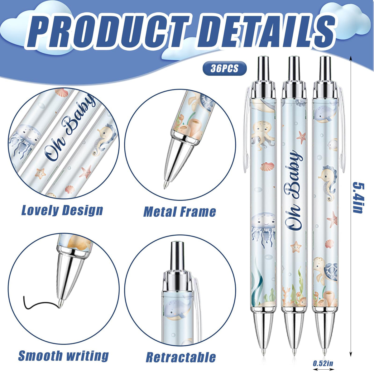 289 Pieces Under the Sea Baby Shower Favors for Guest Ocean Animal Ballpoint Pens and Keychains