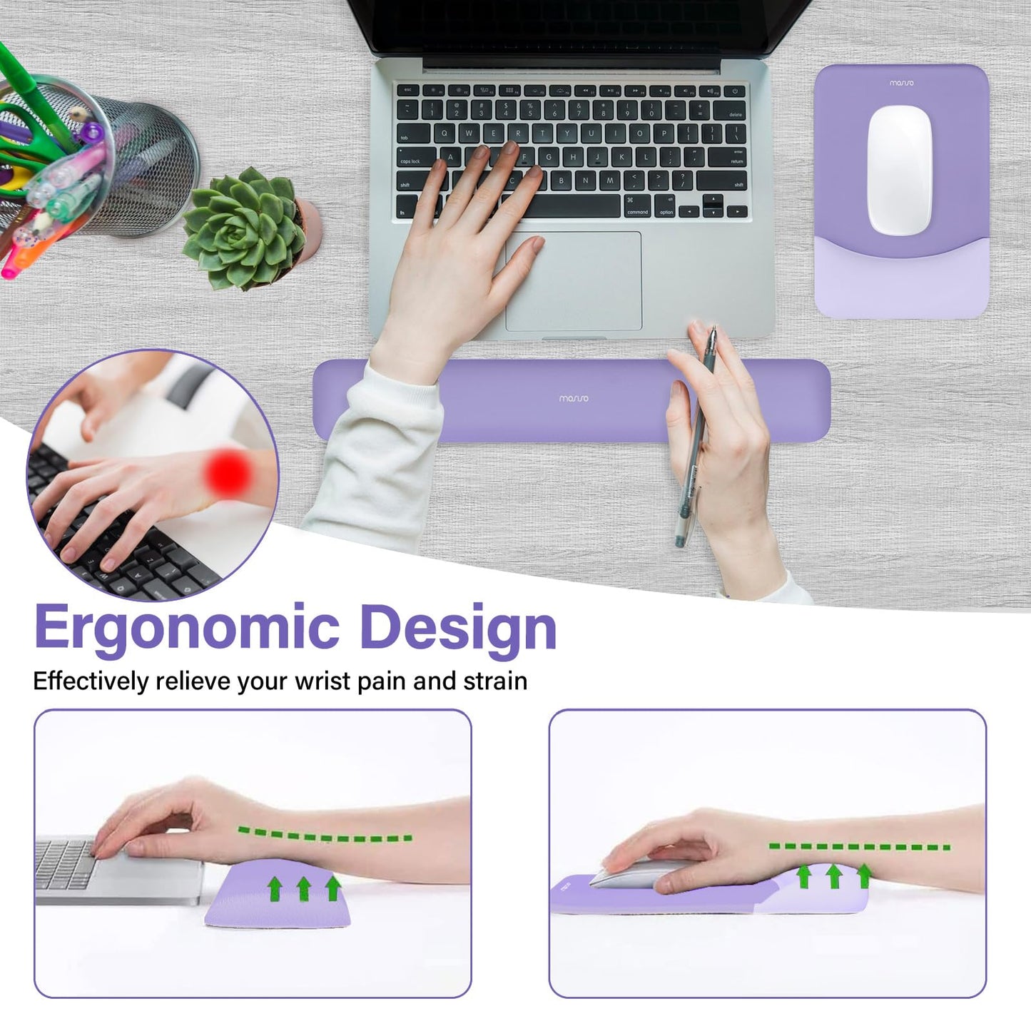 MOSISO Wrist Rest Support Mouse Pad & Keyboard Set, Purple