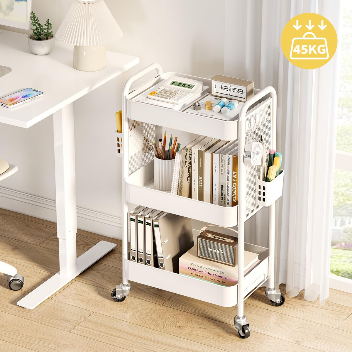 Urackify 3 Tier Storage Trolley on Wheels, White