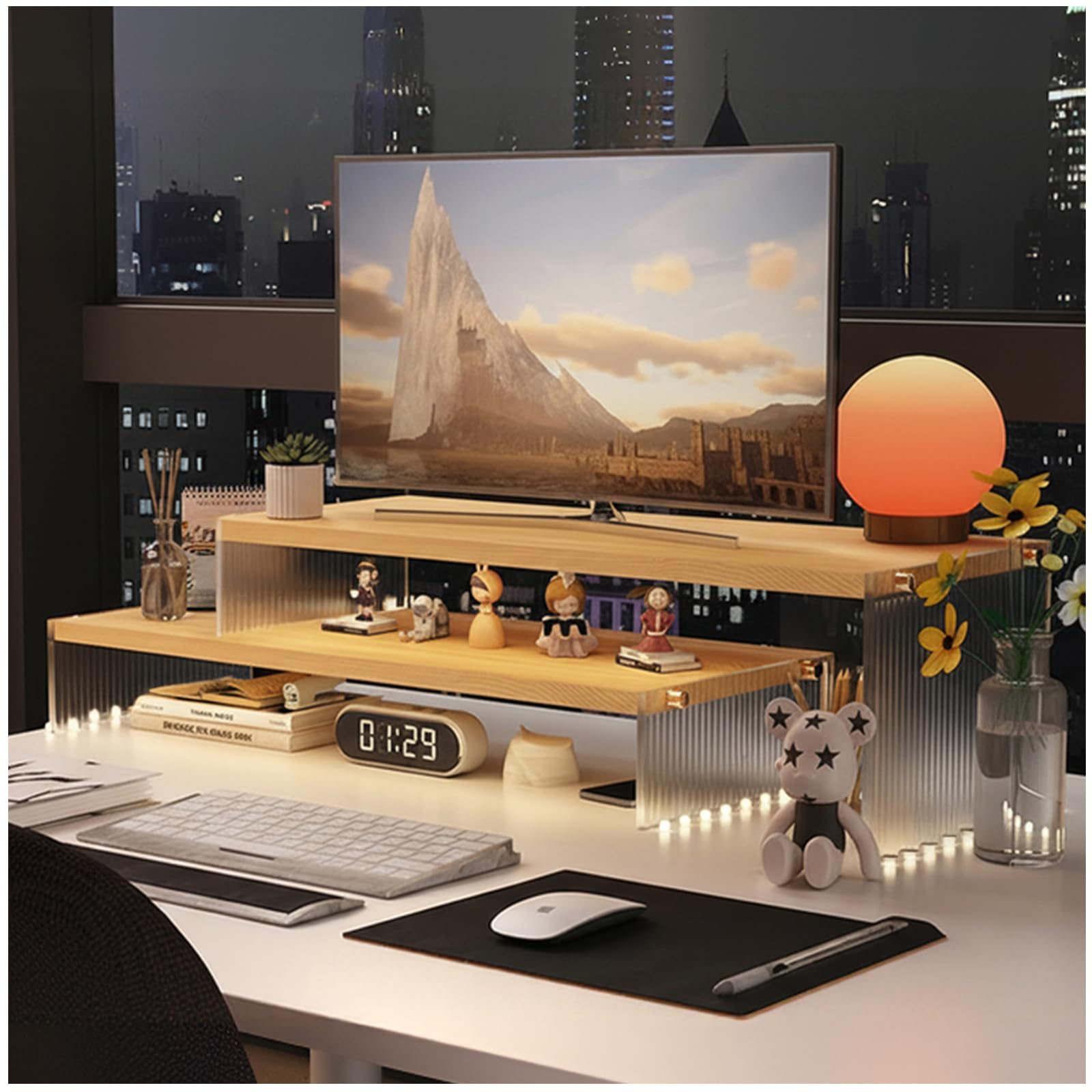 YGYQZ Adjustable Monitor Stand Riser, 7.67"×19.3" Dual Monitor Desk Stand