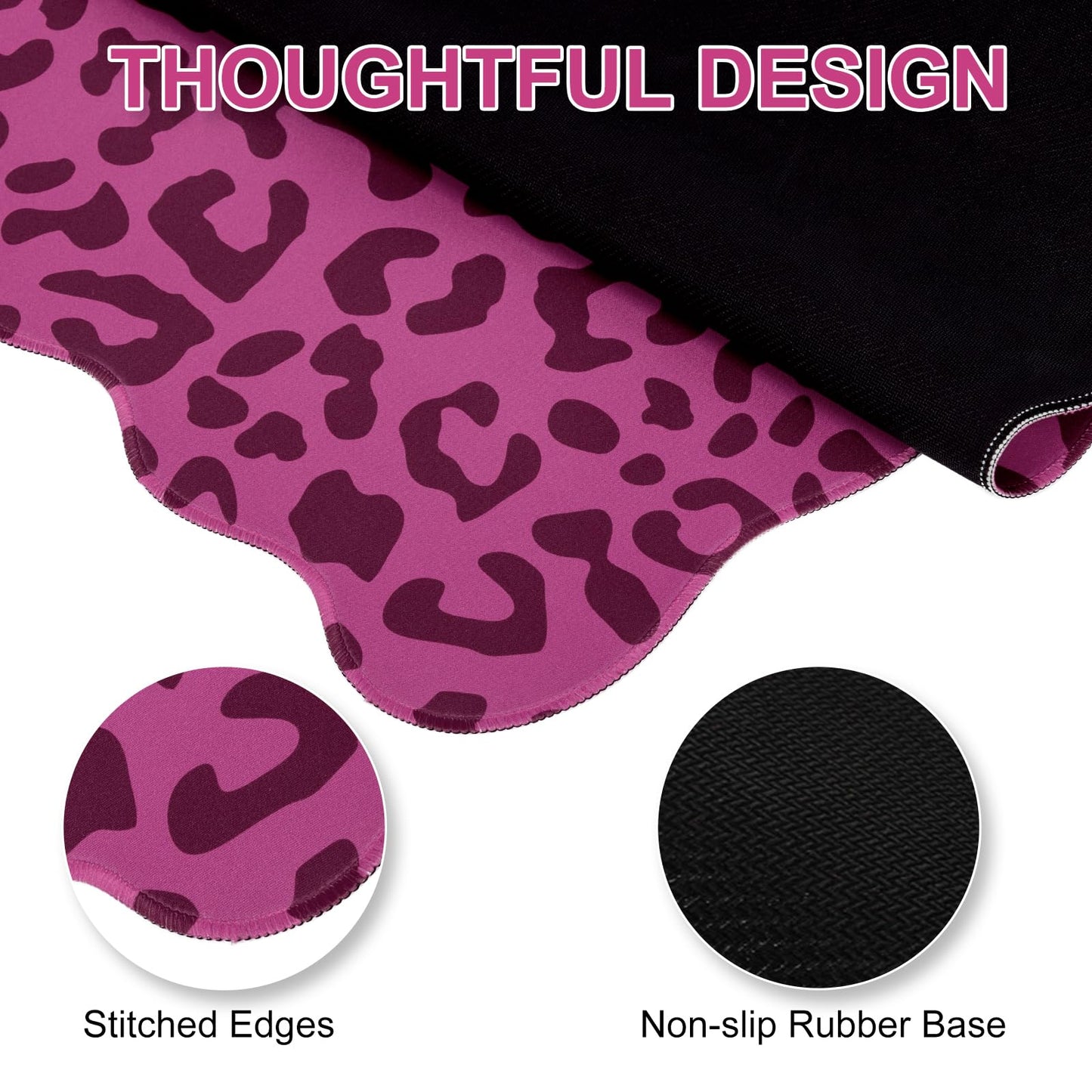 L-SPOUTTO Hot Pink Leopard Mouse Pad,Scalloped Desk Mat XXL Gaming Mousepad