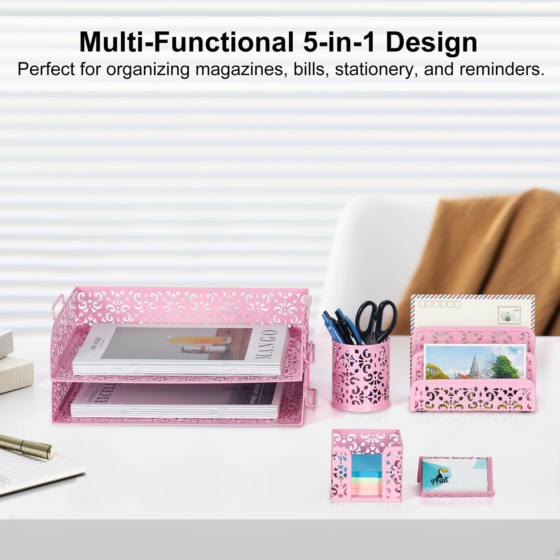 EasyPAG Desk Organizers and Accessories 5 Pieces Office Supplies Set - 2 Tier Paper Tray, Pencil