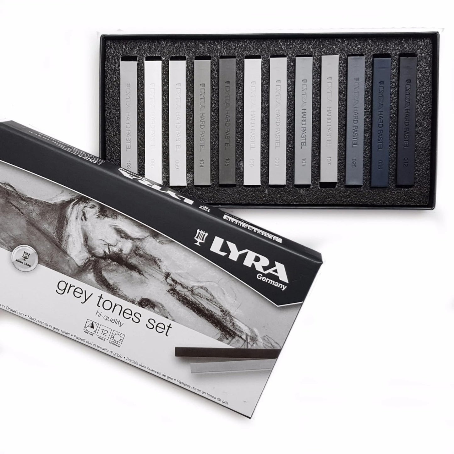 LYRA Polycrayons Fine Art Hard Pastel Set, 12 Assorted Grey Tones Colours, For Professionals &