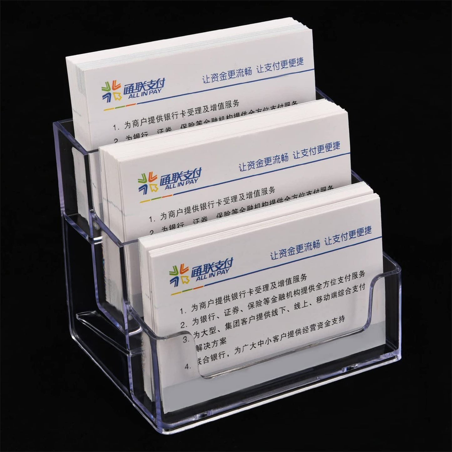 TecUnite 4 Pieces Business Card Holder for Desk 3 Tier Clear Acrylic Stand