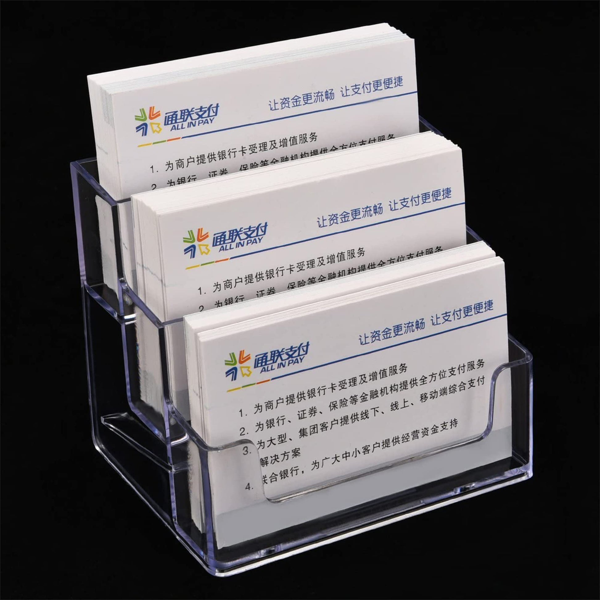 TecUnite 4 Pieces Business Card Holder for Desk 3 Tier Clear Acrylic Stand