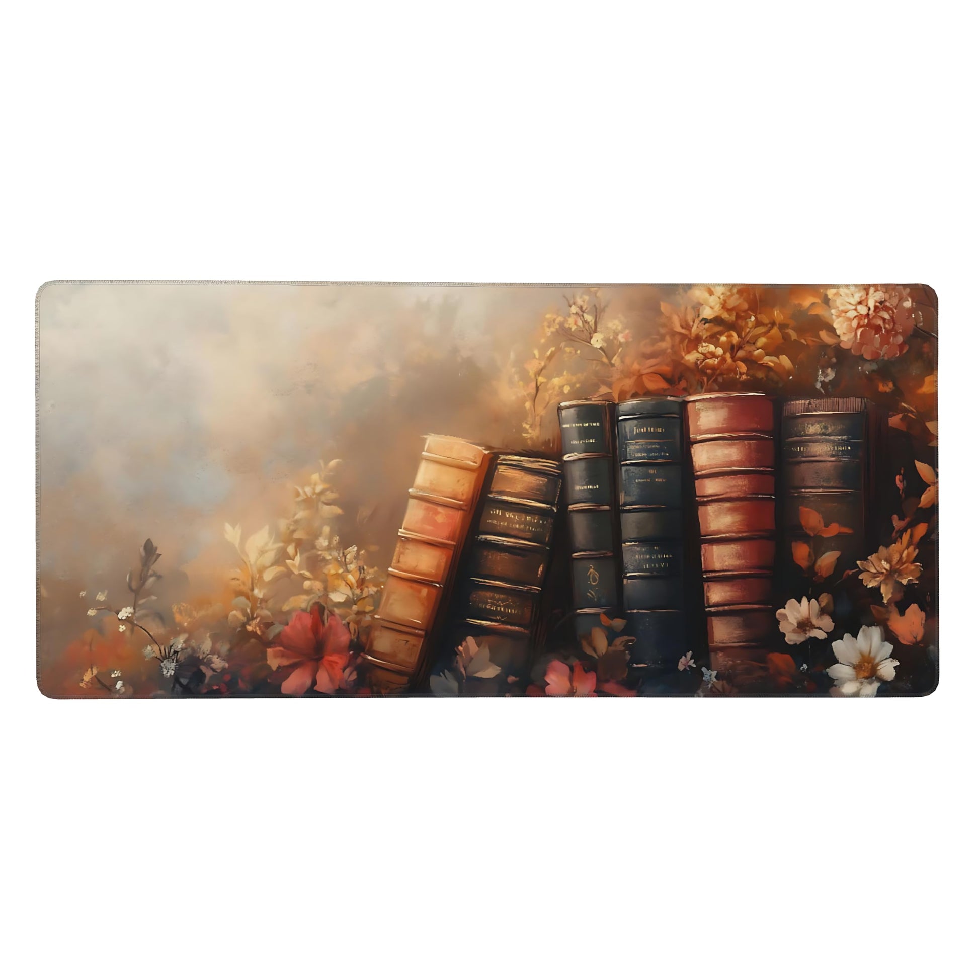 Floral Aesthetic Book Gaming Mouse Pad, Earth Tone Dark Romanticism Desk Mat with Anti-Slip Base &