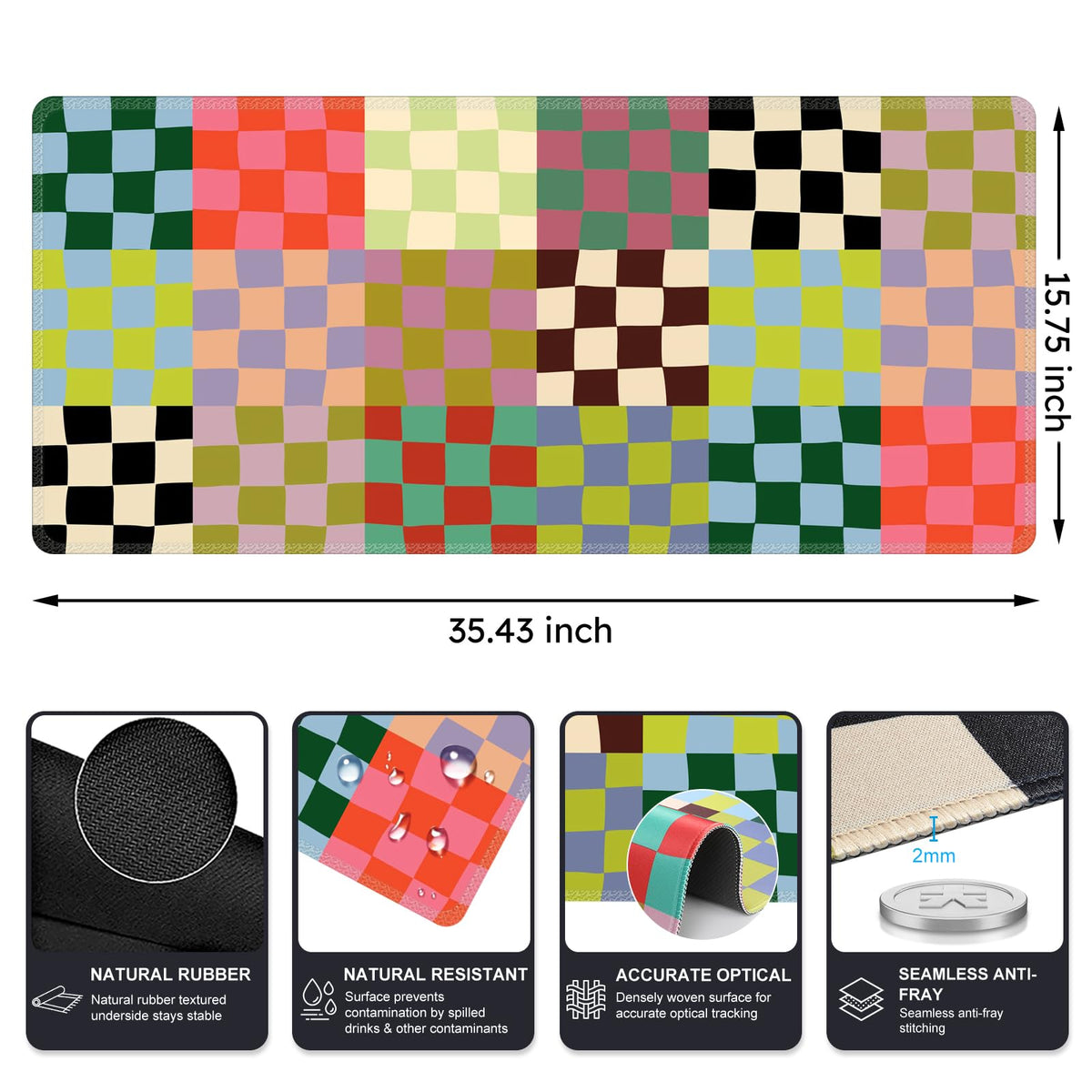 iCasso Desk Mat,Cute Desk Cover for Women,35.4x15.7in,Checkered