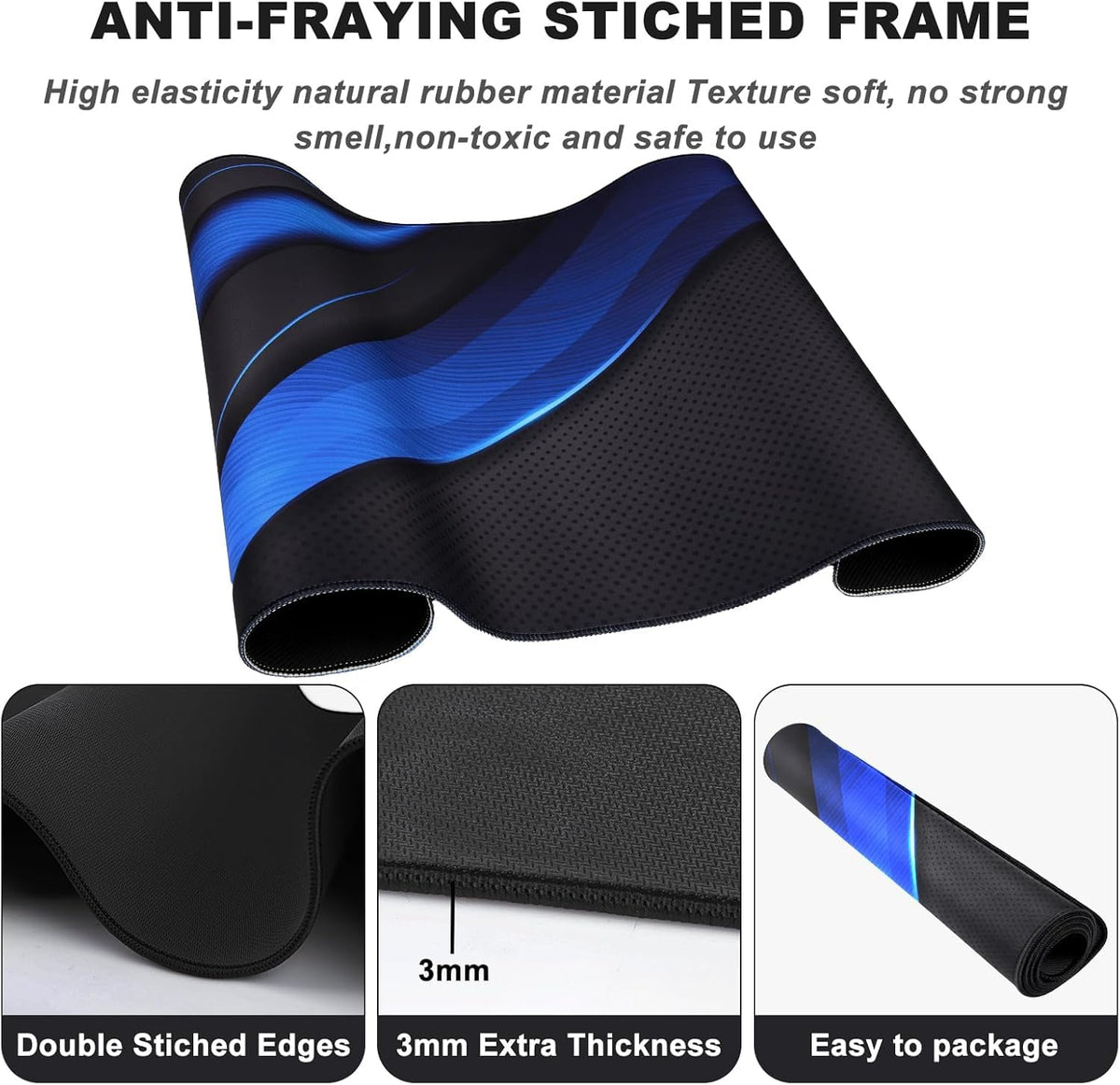 Desk Pad Large Gaming Mouse Pad Extended Keyboard Mouse Mat,Black Blue
