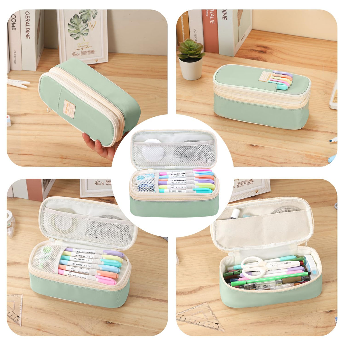 Large Pencil Bag for Girls Teens Kids School Pencil Case Organizer Green