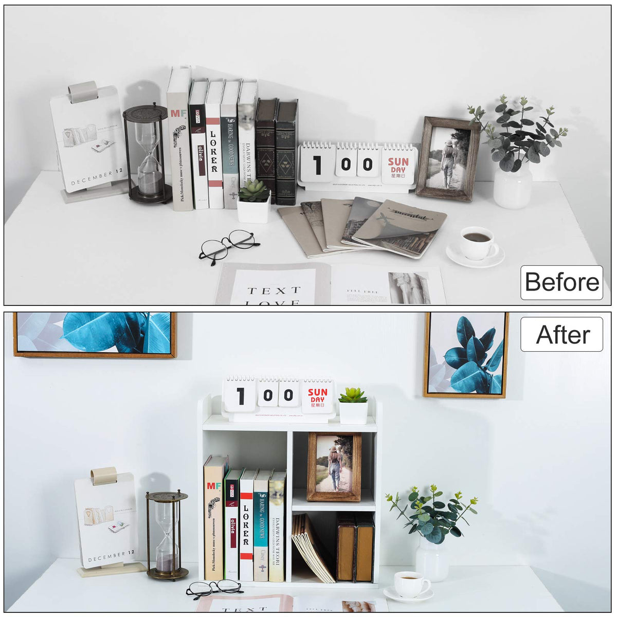 PAG-Mass Desktop Bookshelf Freestanding Wooden Countertop Bookcase Accessories Organizer Display