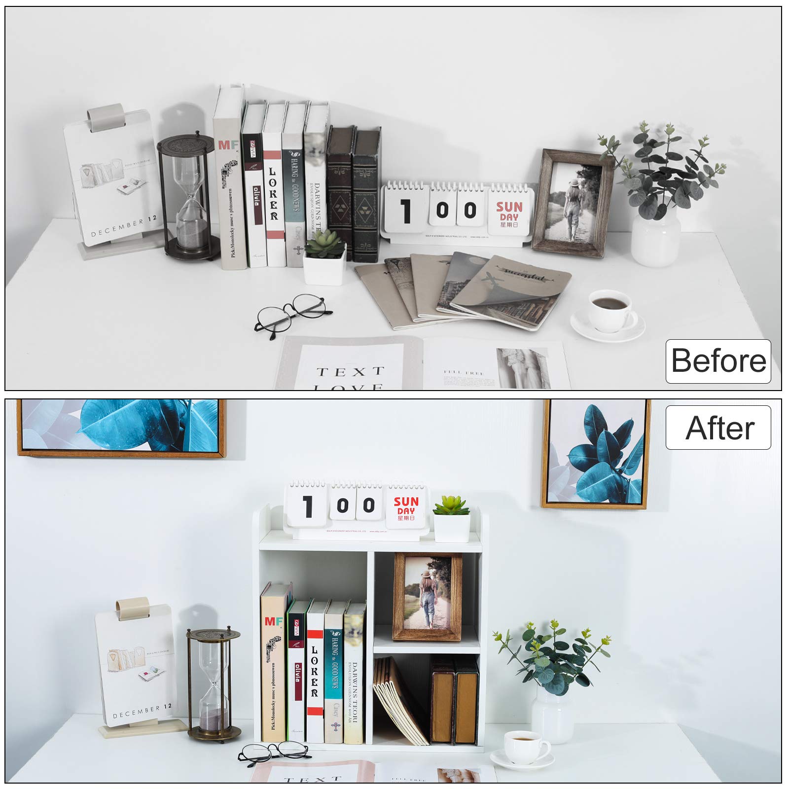 PAG-Mass Desktop Bookshelf Freestanding Wooden Countertop Bookcase Accessories Organizer Display
