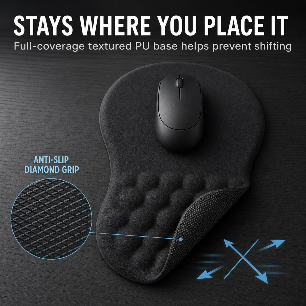 Zylentix Ergonomic Mouse Pad with Wrist Rest, Large 12x8 inch, Black
