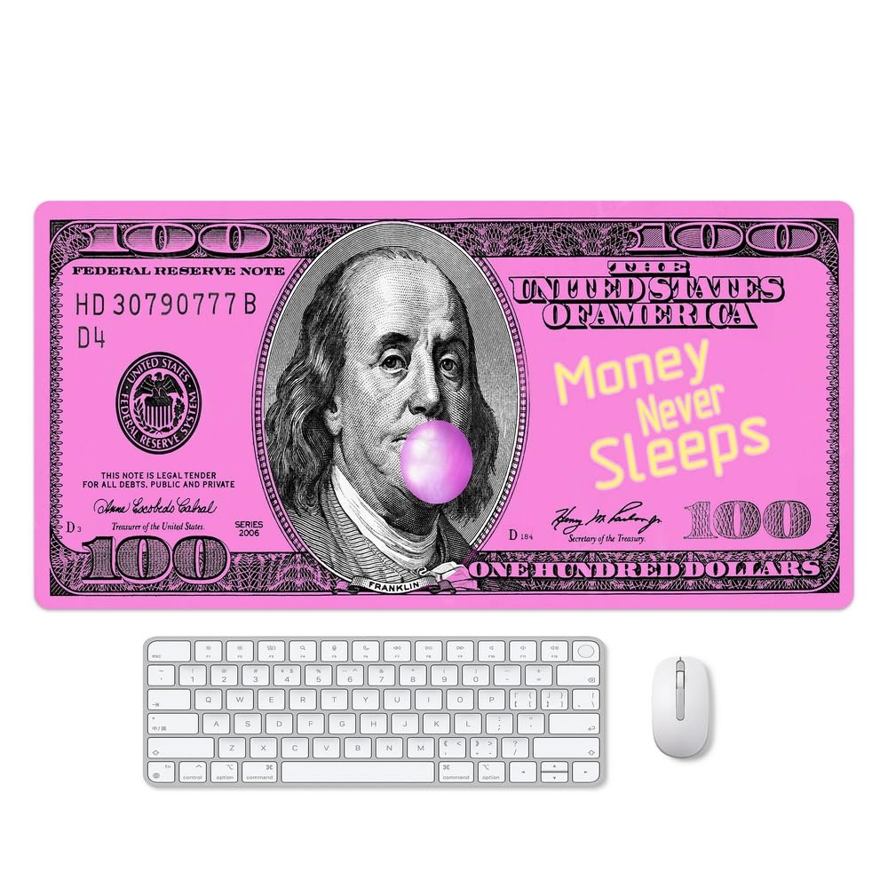 Reateforin Pink 100 Dollar Bills Money Gaming Mouse Pad Hundreds of US Dollar Currency Non-Slip