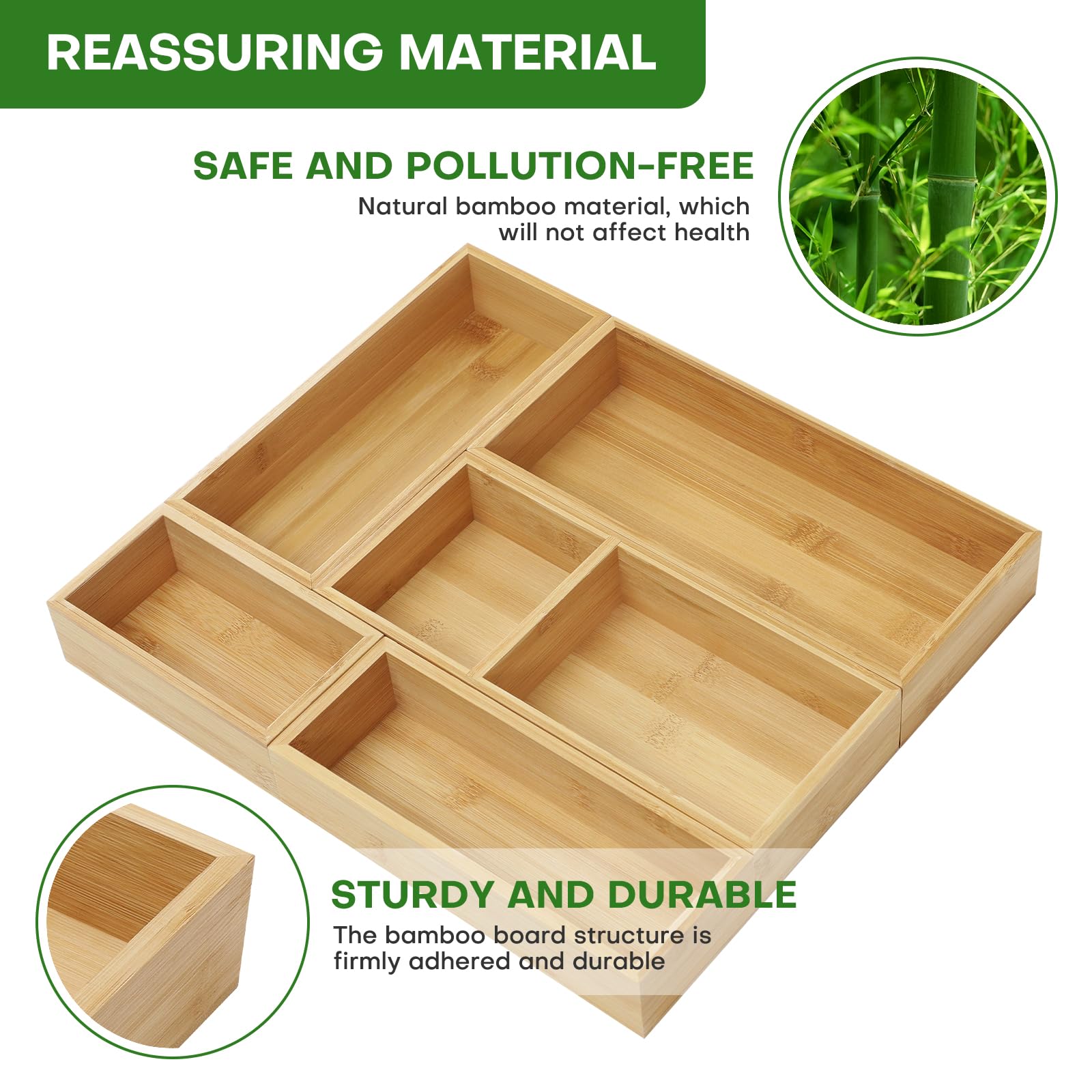 MapleGrace Bamboo Drawer Organizer Set, Individual Wood Storage Organizers