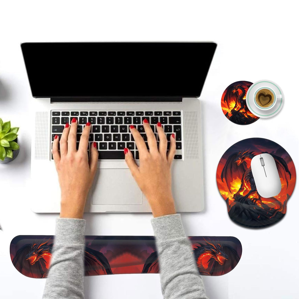 Keyboard Wrist Rest and Mouse Pad Wrist Support Set with Coasters,Ergonomic Gaming Mousepad for