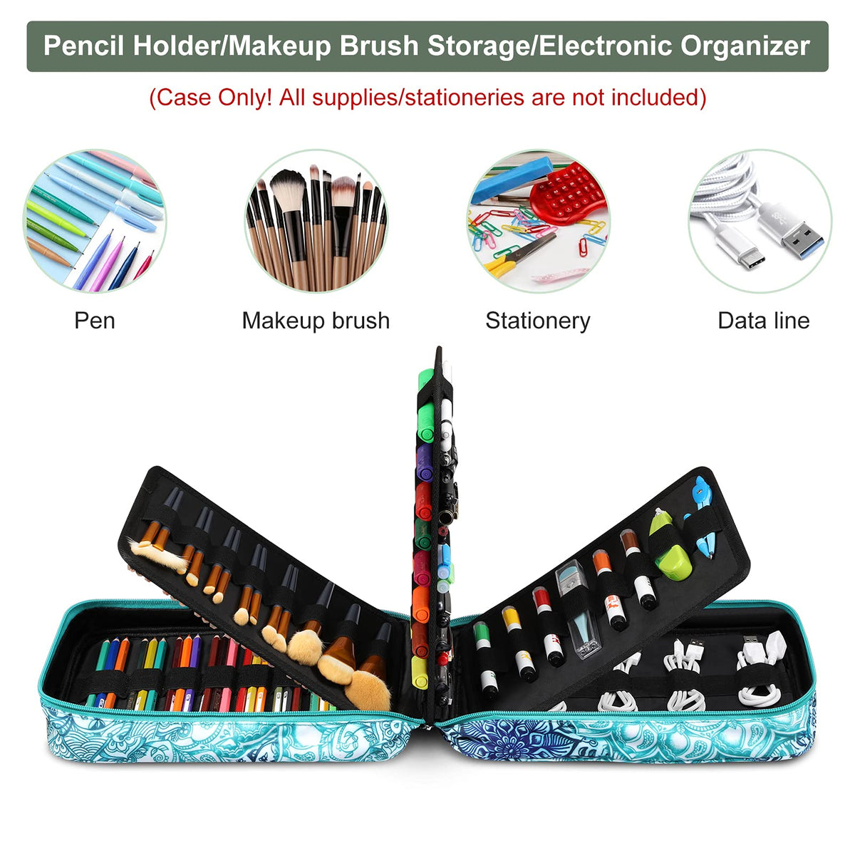 FINPAC Pencil Case Holder Slot, Large MultiLayer Watercolor Pen Bag w/Zipper Front Pocket, Big