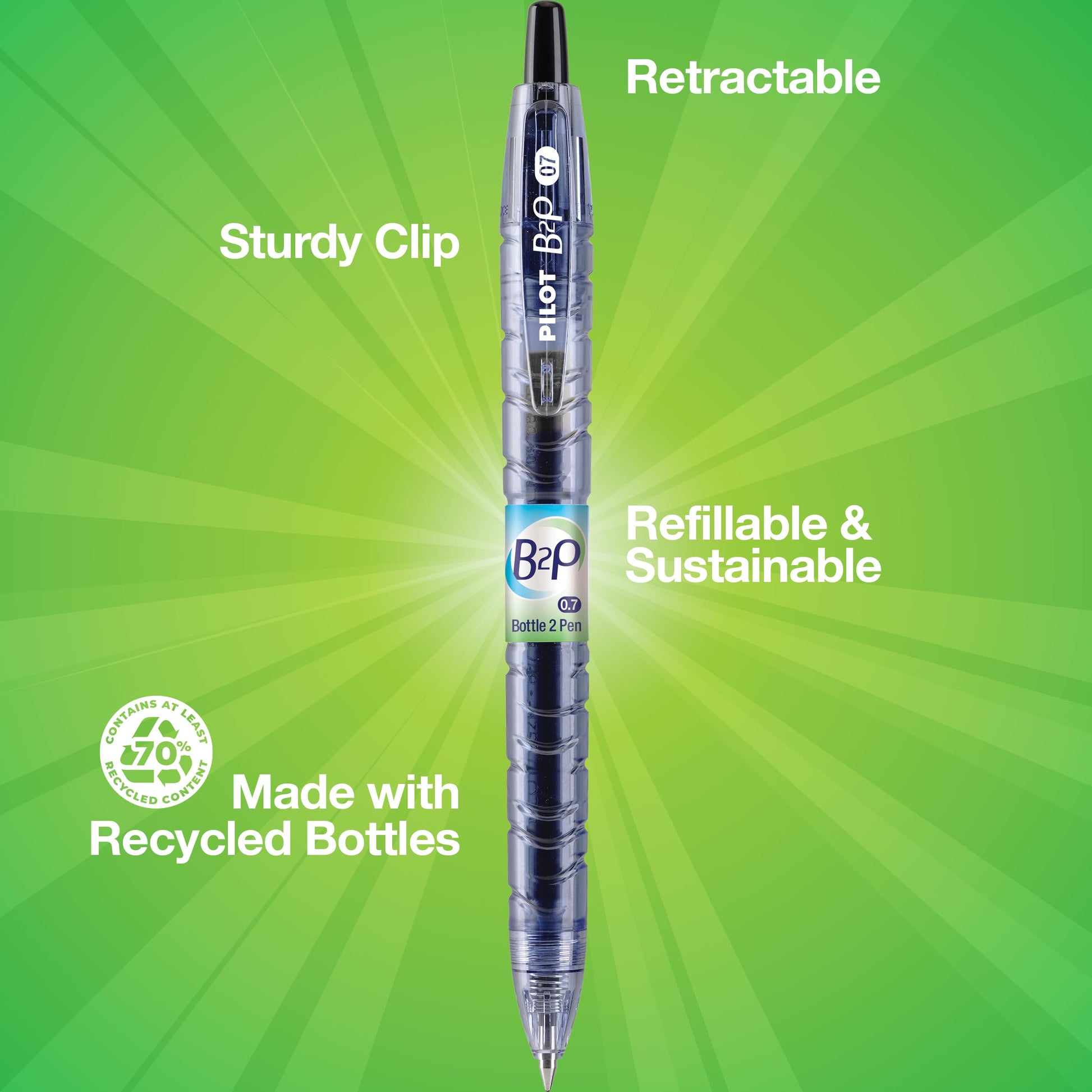PILOT B2P Colors Gel Pen, Fine Point 0.7mm, Turquoise, 12-Pack
