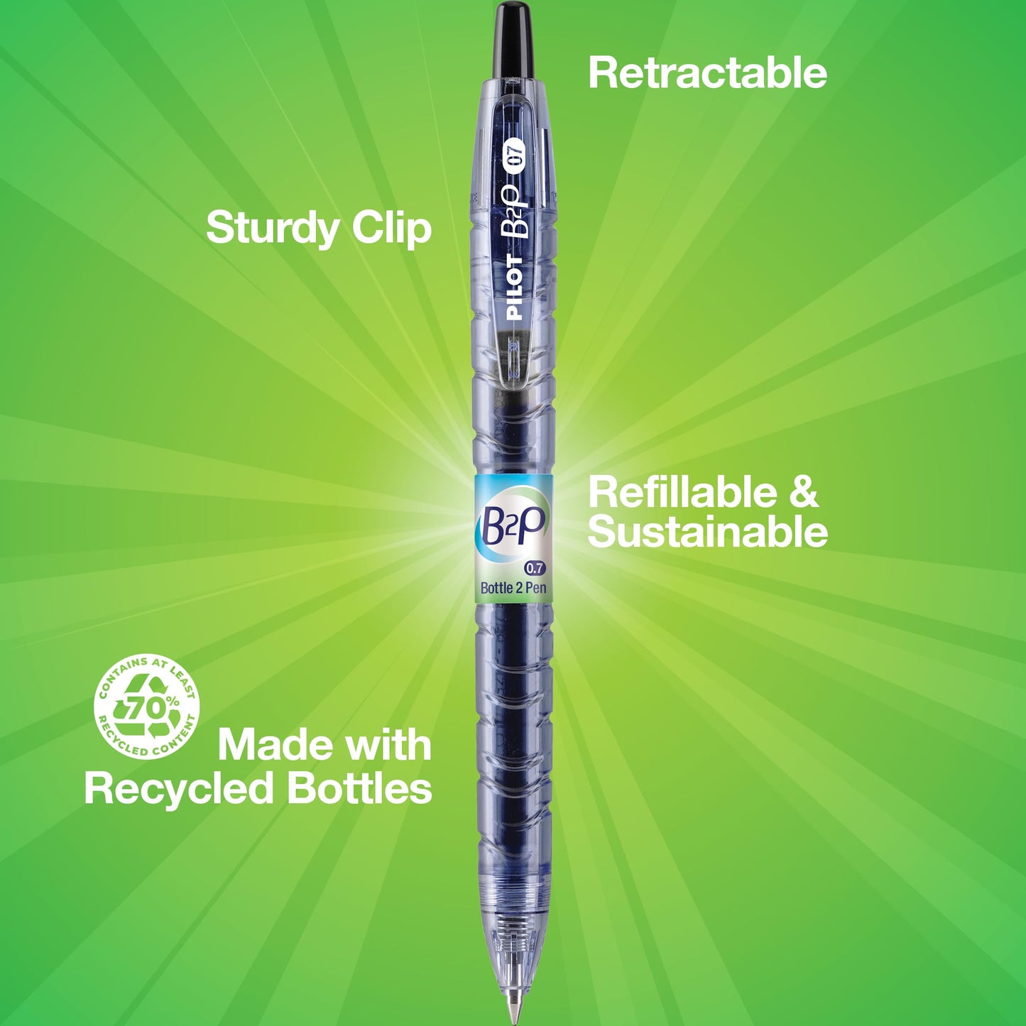 PILOT B2P Bottle to Pen Ball Point Pen, Medium 1.0mm, Black Ink, 12-Count