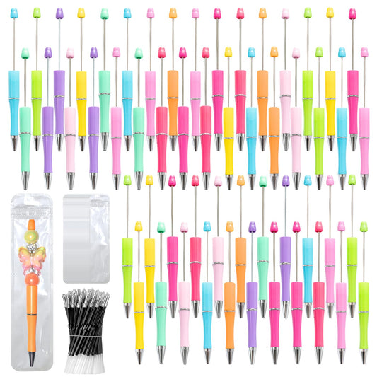 DASTTUIS 150 Pieces DIY Beadable Pen Kit – 50 Plastic Ballpoint Pens with Refills & Bags – School