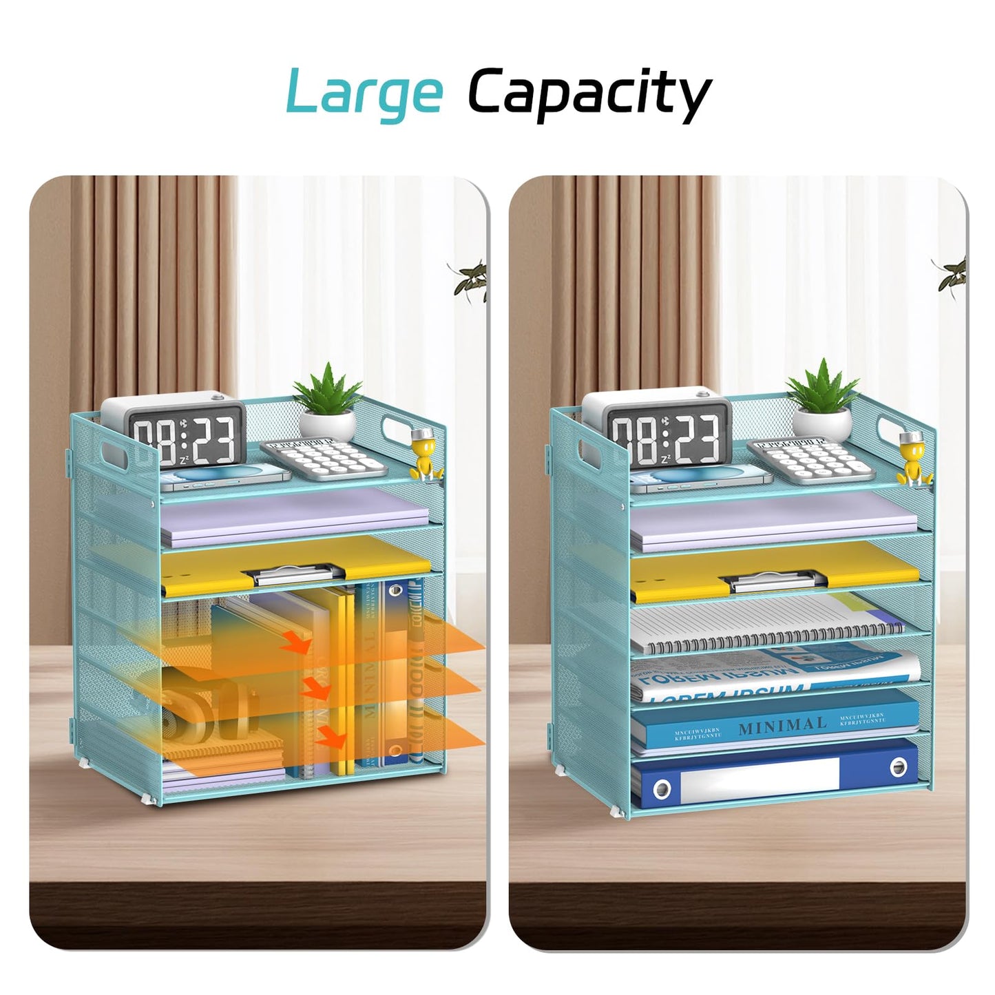 ReePlan 7 Tier Paper Organizer for Desk with Letter Trays & Handle Blue
