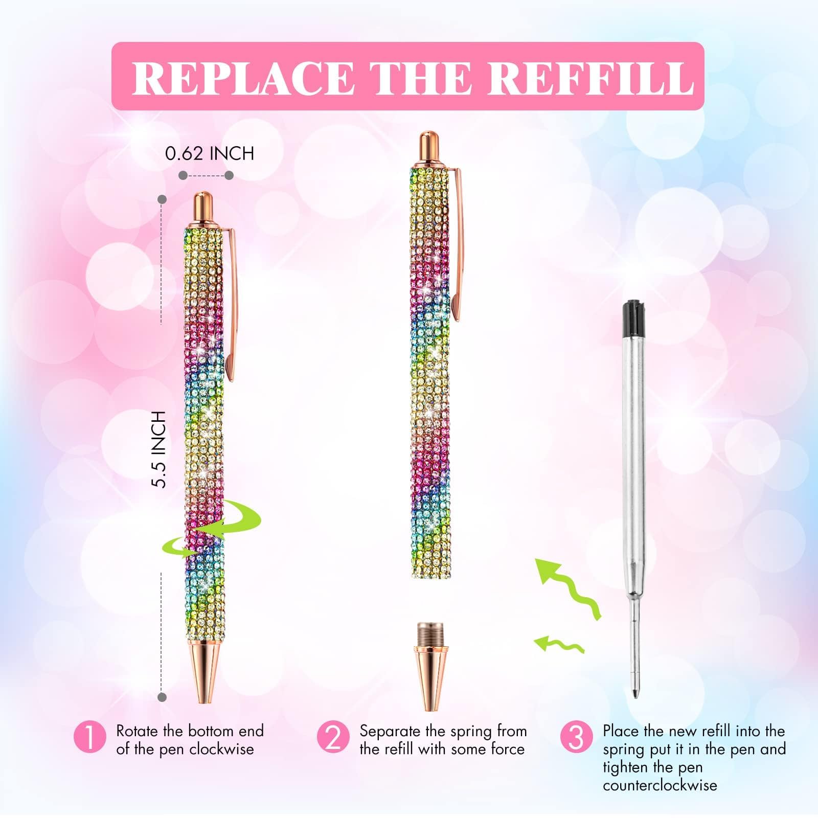 ZSMKJIAYE 12Pcs Rhinestone Pens Bling Metal Ballpoint Diamond Pens Bulk Fancy Sparkly Crystal Press
